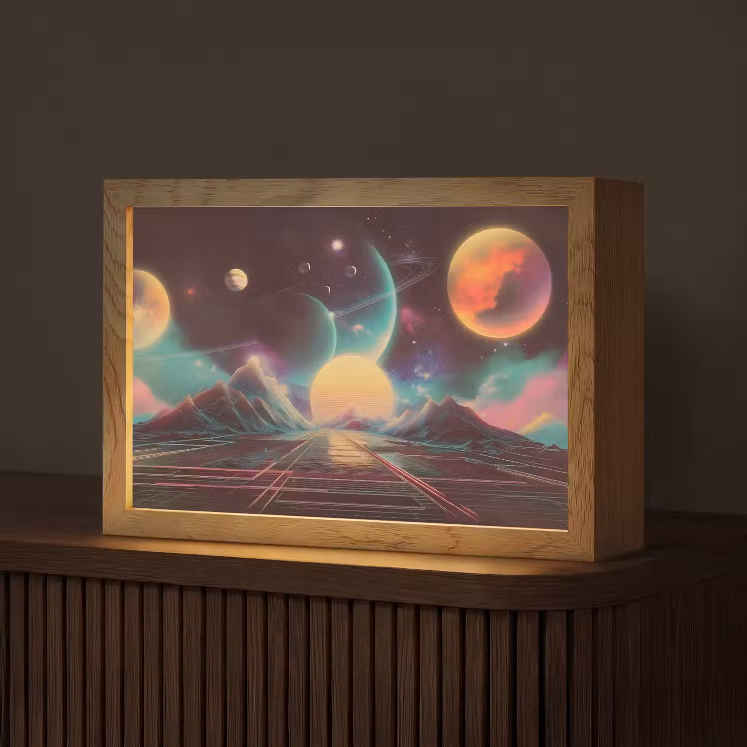 Planeten - Neon - Berglandschap - Zon Light Box met kabel (Tafellamp) klein -z3d_website