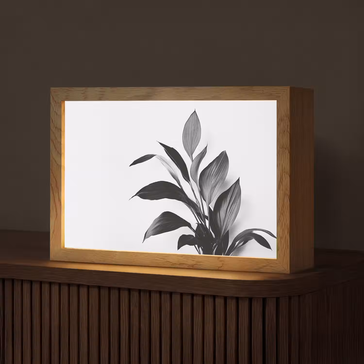 Plant - Bladeren - Minimalistisch - Zwart Light Box met kabel (Tafellamp) klein -z3d_website