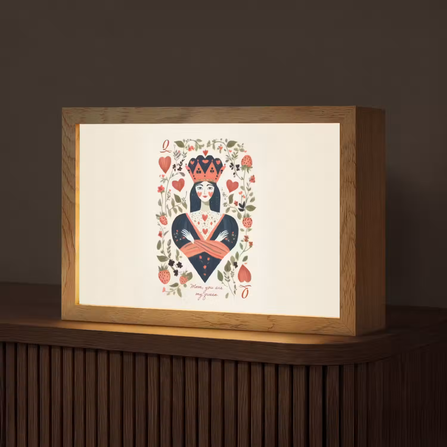 Speelkaart - Hartenkoningin - Bloemen - Hartjes Light Box met kabel (Tafellamp) klein -z3d_website