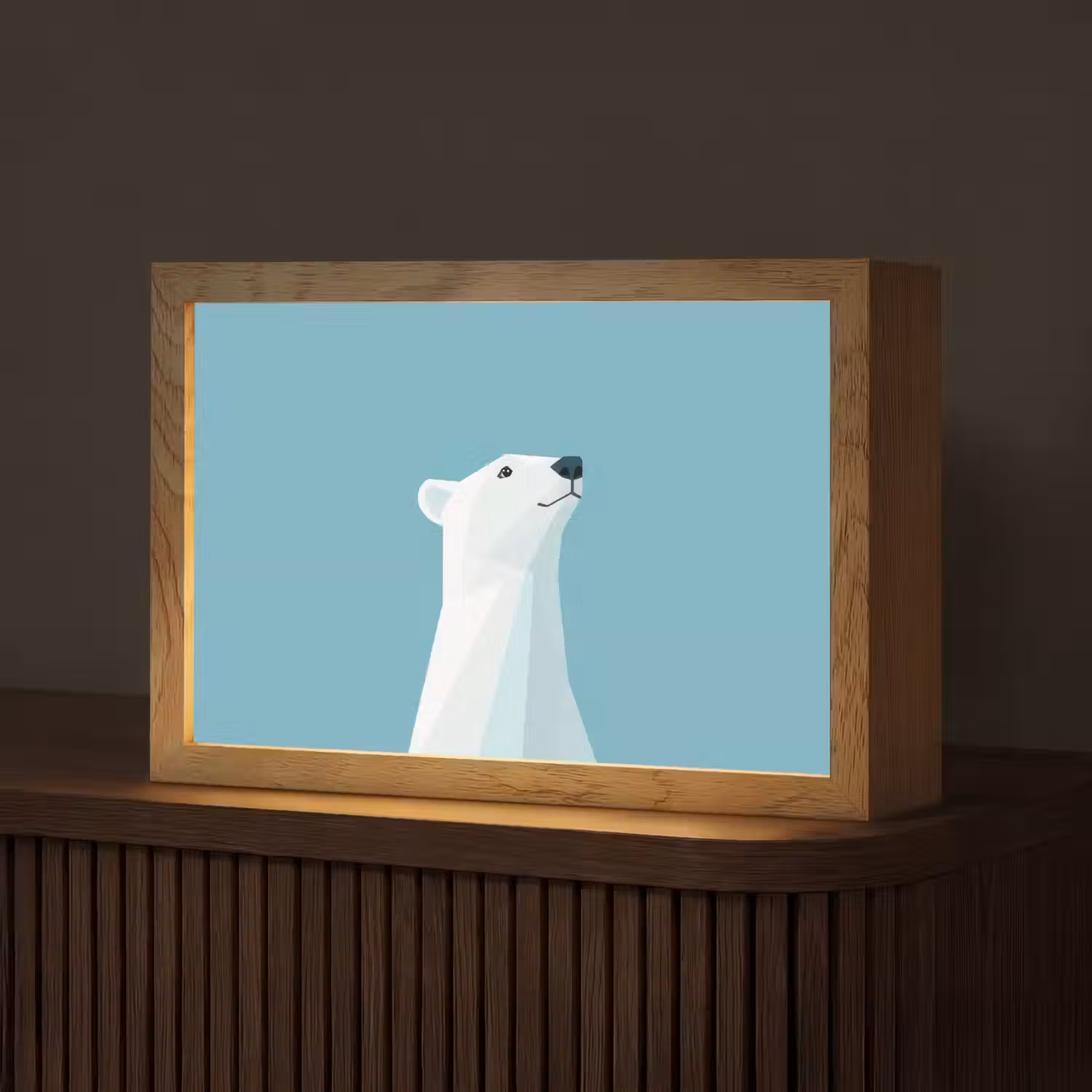 Ijsbeer - Lichtblauw - Minimalistisch Light Box met kabel (Tafellamp) klein -z3d_website