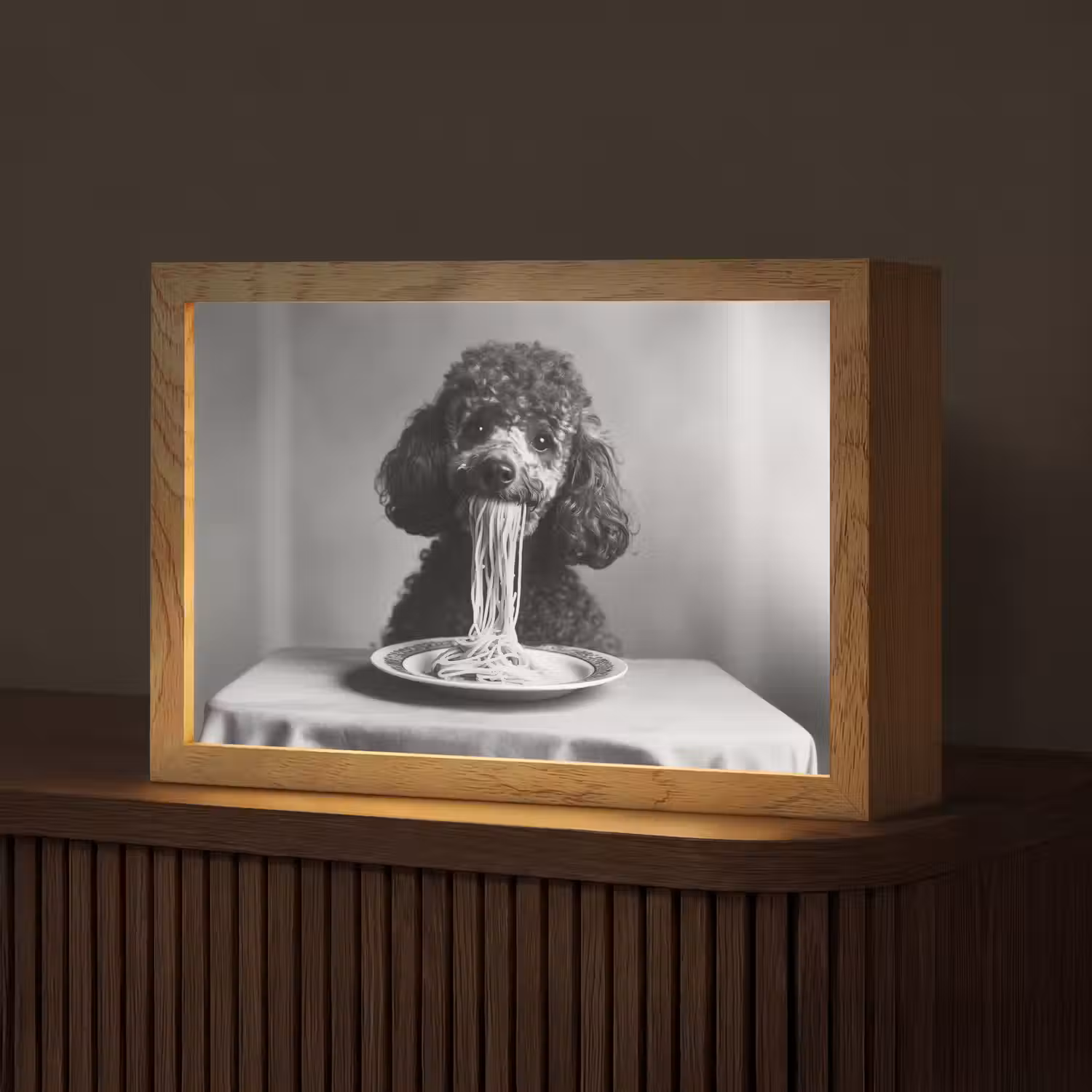 Poedel - Hond - Zwart - Wit - Schattig - Pasta Light Box met kabel (Tafellamp) klein -z3d_website