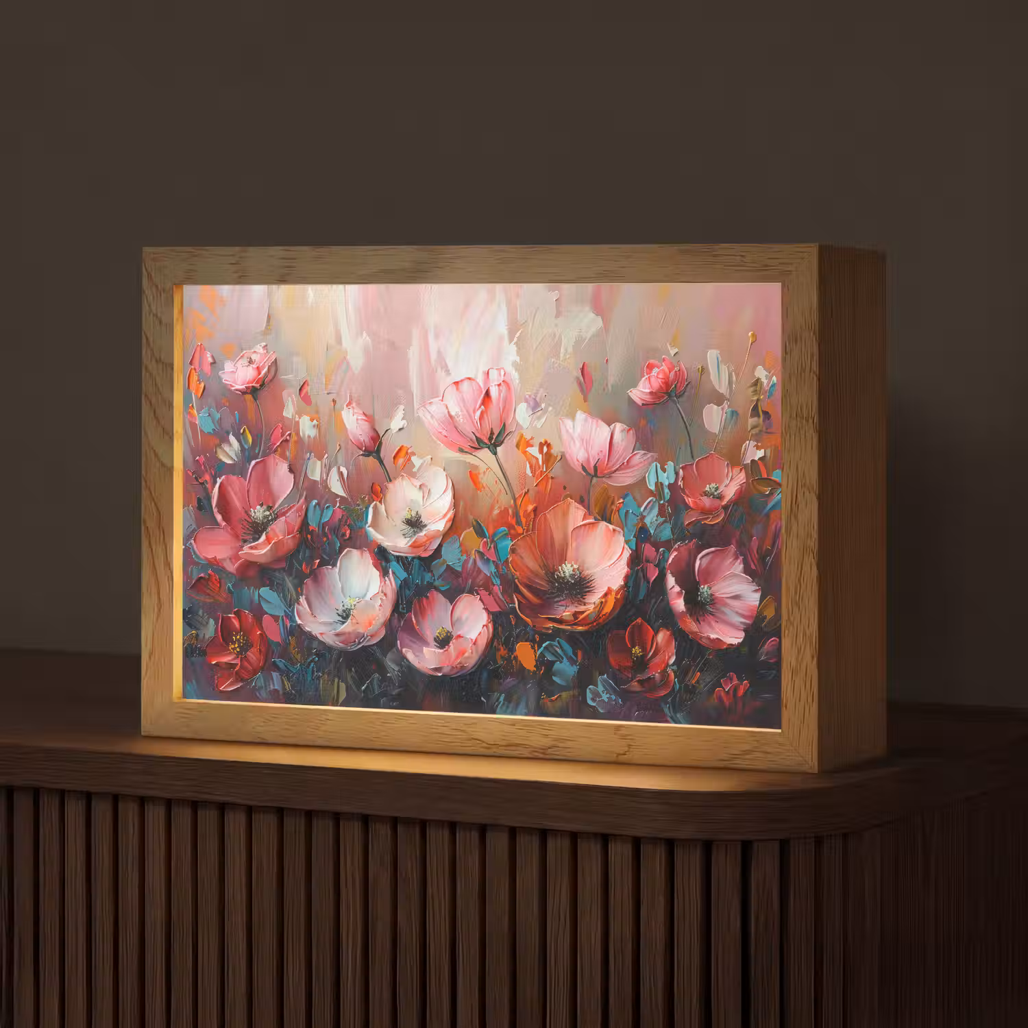 Klaprozen - Roze - Bloemen - Botanisch - Kunst Light Box met kabel (Tafellamp) klein -z3d_website
