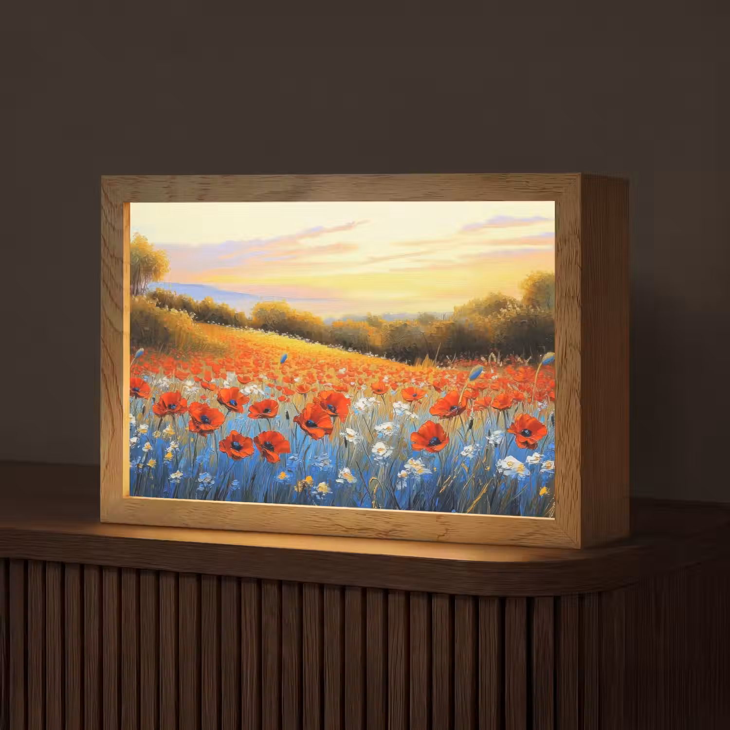 Klaproos - Bloemenveld - Kleurrijk Light Box met kabel (Tafellamp) klein -z3d_website