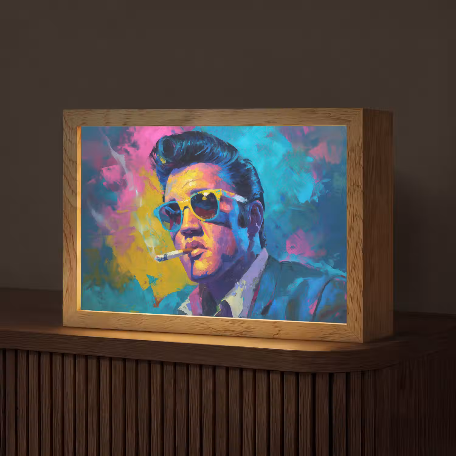 Portret - Sigaret - Kleurrijk - Bril Light Box met kabel (Tafellamp) klein -z3d_website
