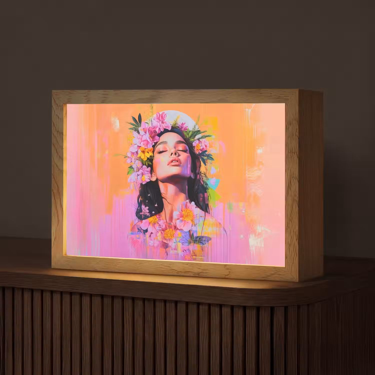 Portret - Bloemenkroon - Vrouw Light Box met kabel (Tafellamp) klein -z3d_website