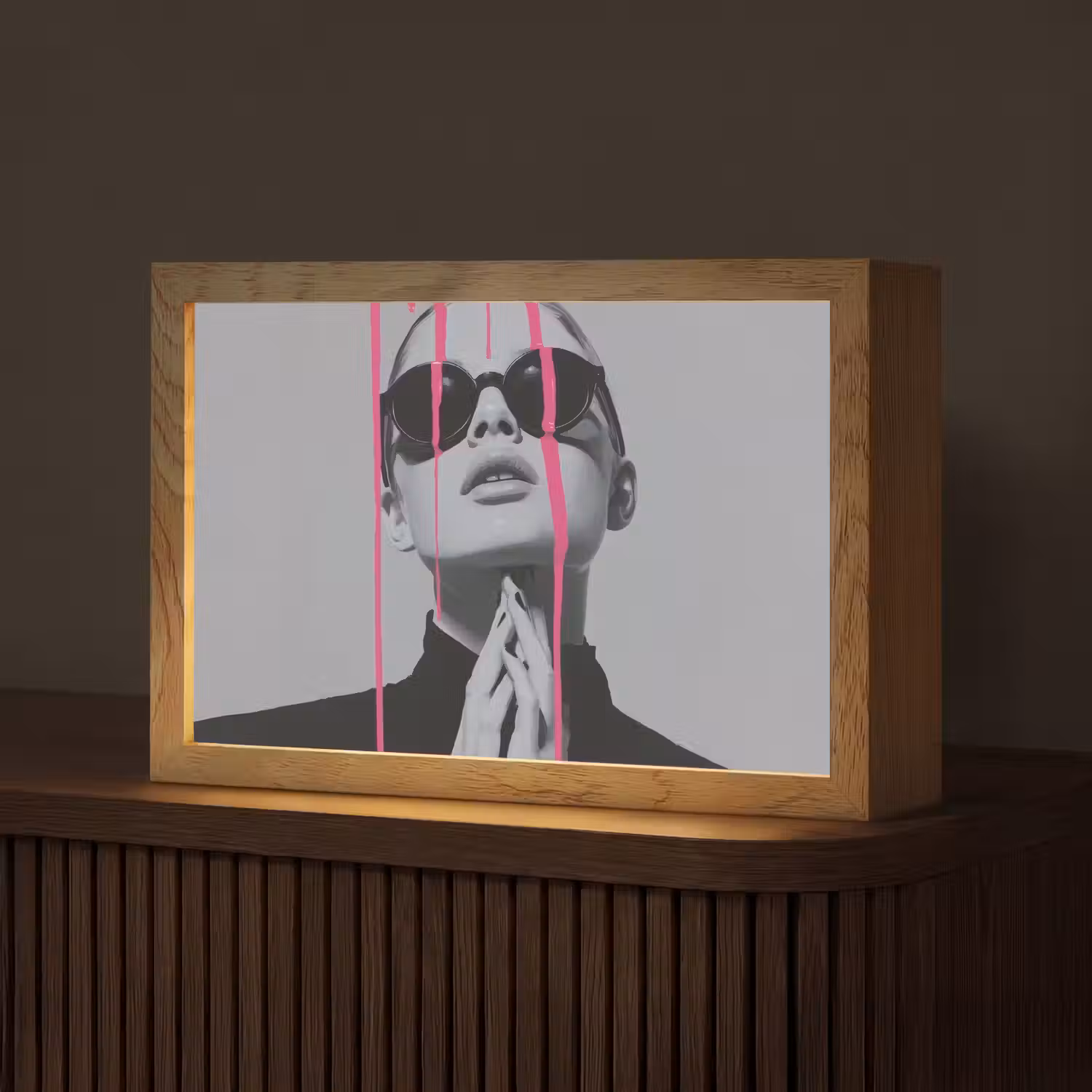 Portret - Vrouw - Zonnebril - Verfdruppels Light Box met kabel (Tafellamp) klein -z3d_website