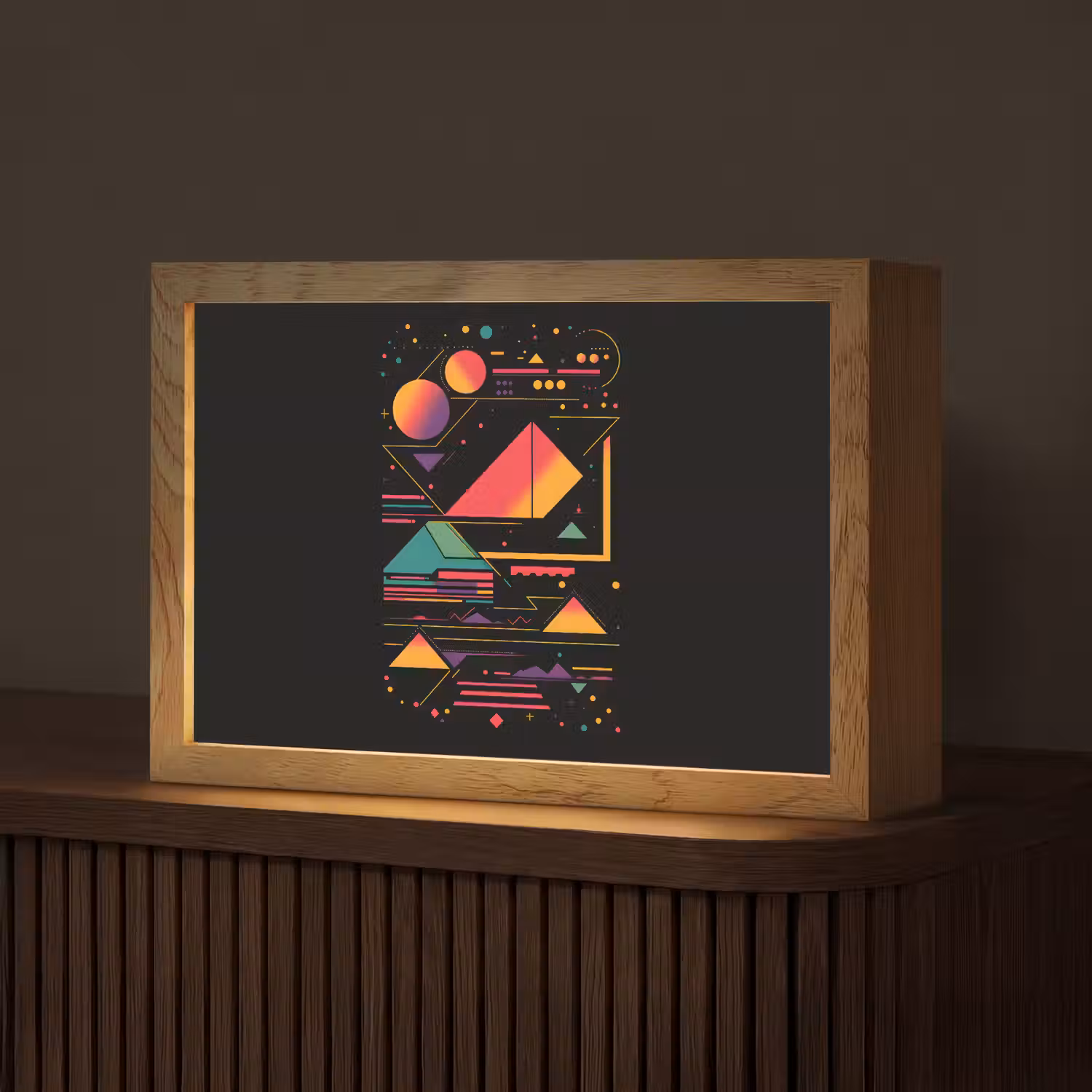 Piramides - Cirkels - Neonkleuren - Geometrisch Light Box met kabel (Tafellamp) klein -z3d_website