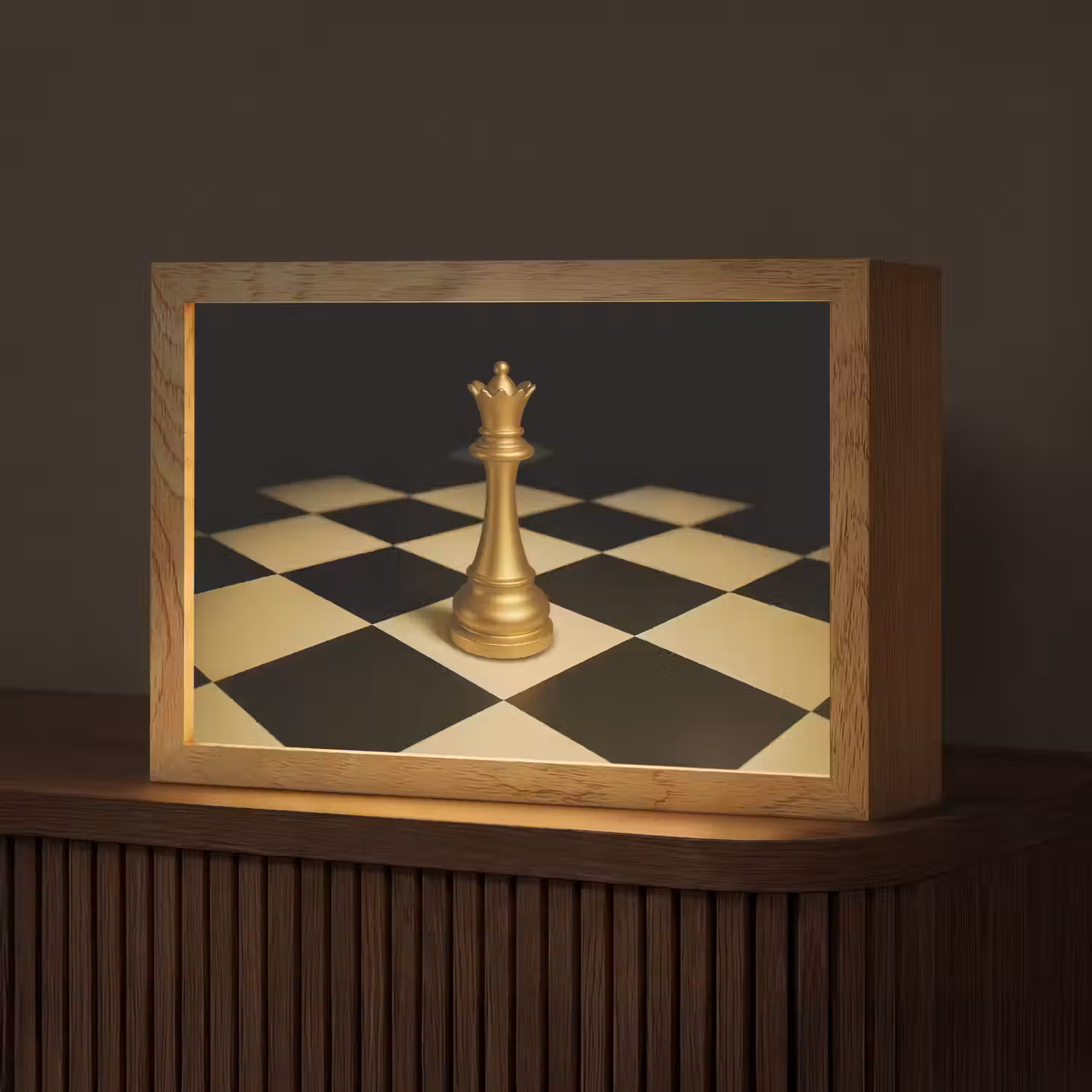 Koningin - Schaakstuk - Geblokt - Goud Light Box met kabel (Tafellamp) klein -z3d_website