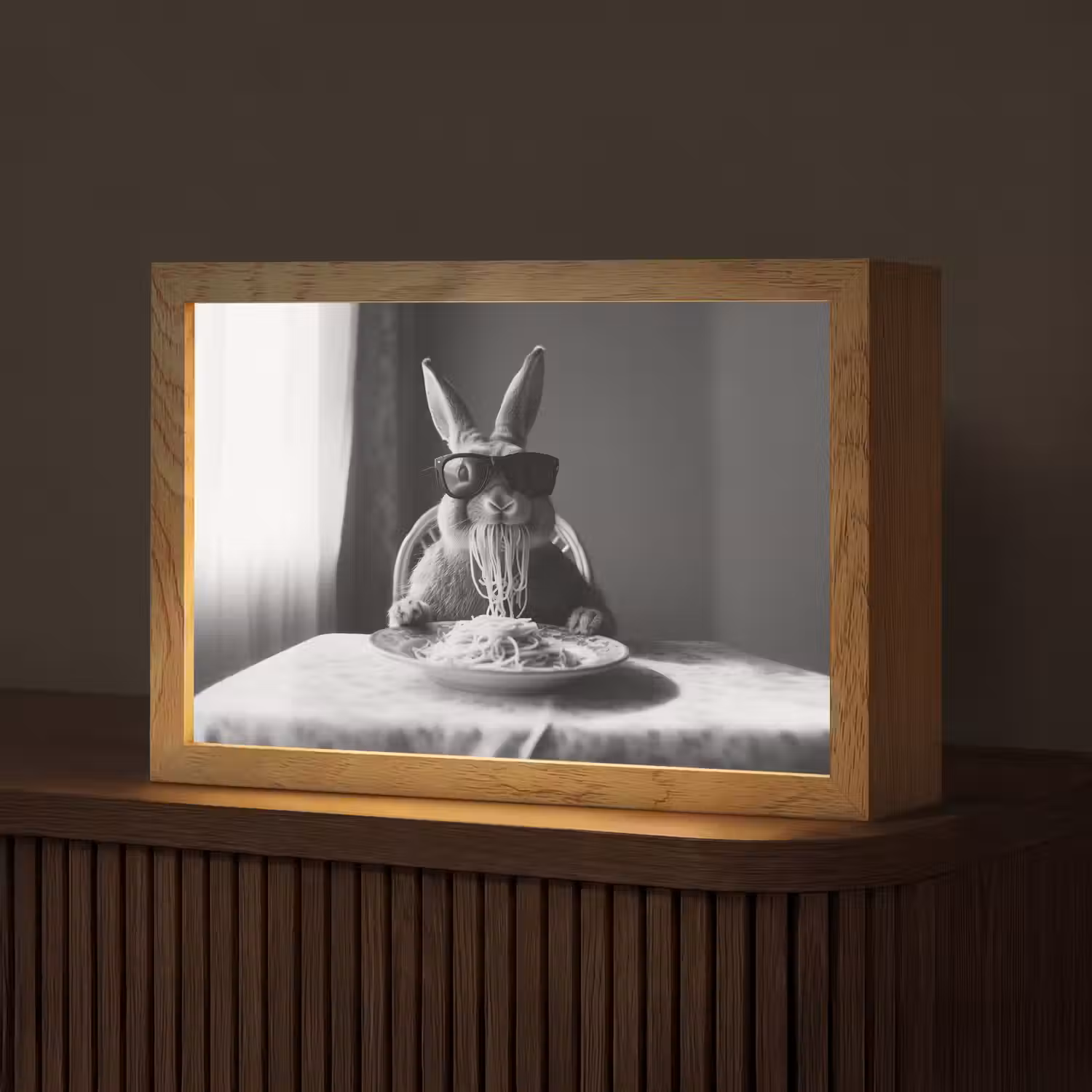 Konijn - Bunny - Zonnebril - Tafelkleed - Pasta - Schattig Light Box met kabel (Tafellamp) klein -z3d_website