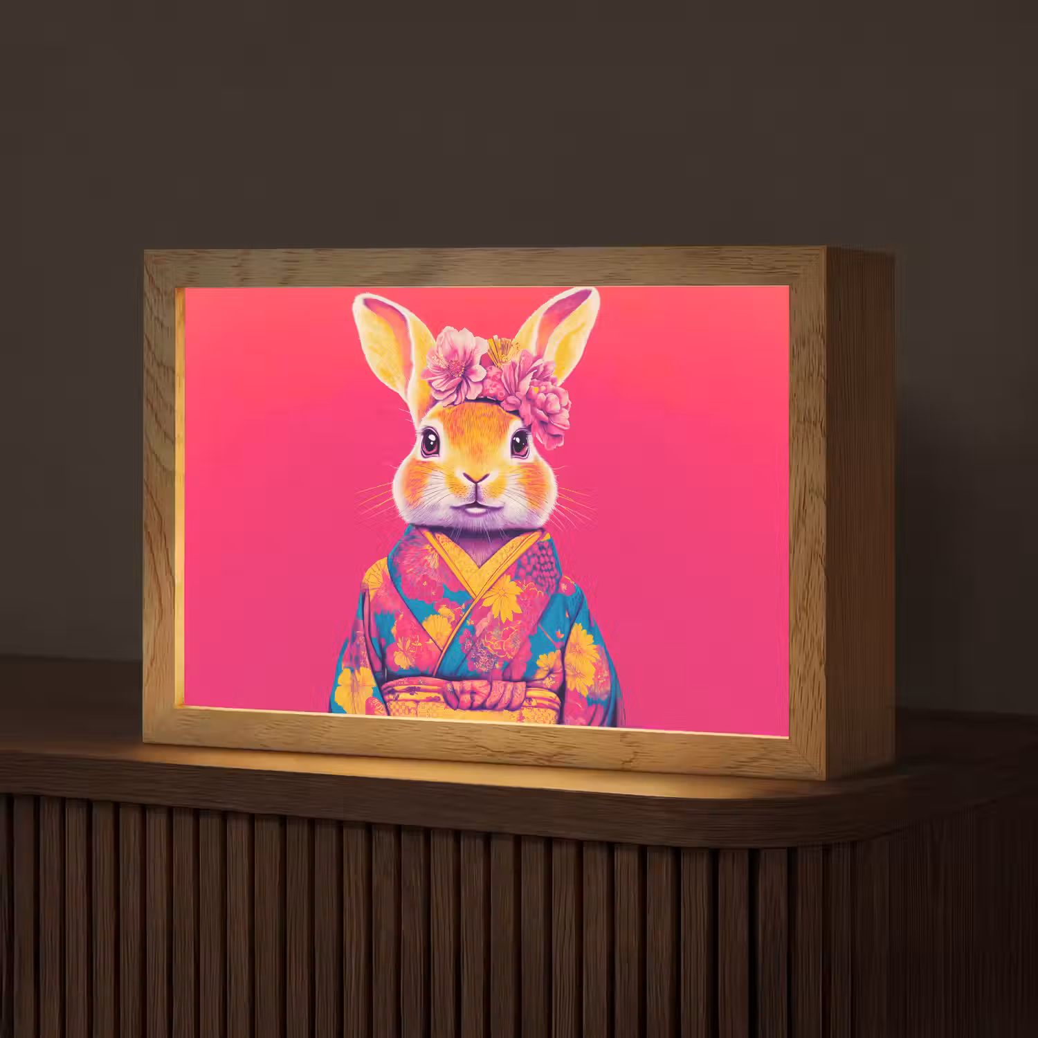 Konijn - Bloemen - Kleurrijk - Kimono Light Box met kabel (Tafellamp) klein -z3d_website