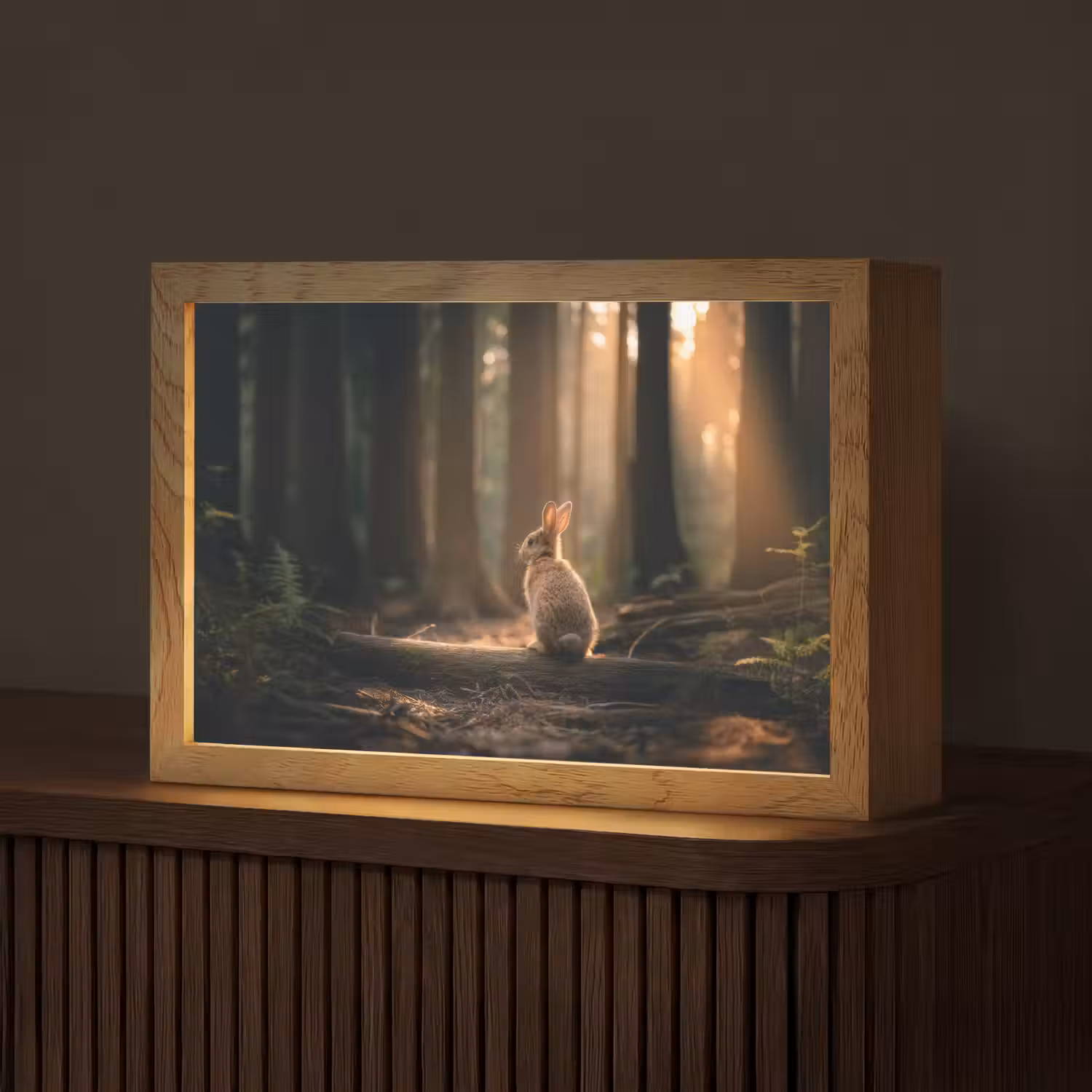 Konijn - Bos - Zonnestralen Light Box met kabel (Tafellamp) klein -z3d_website