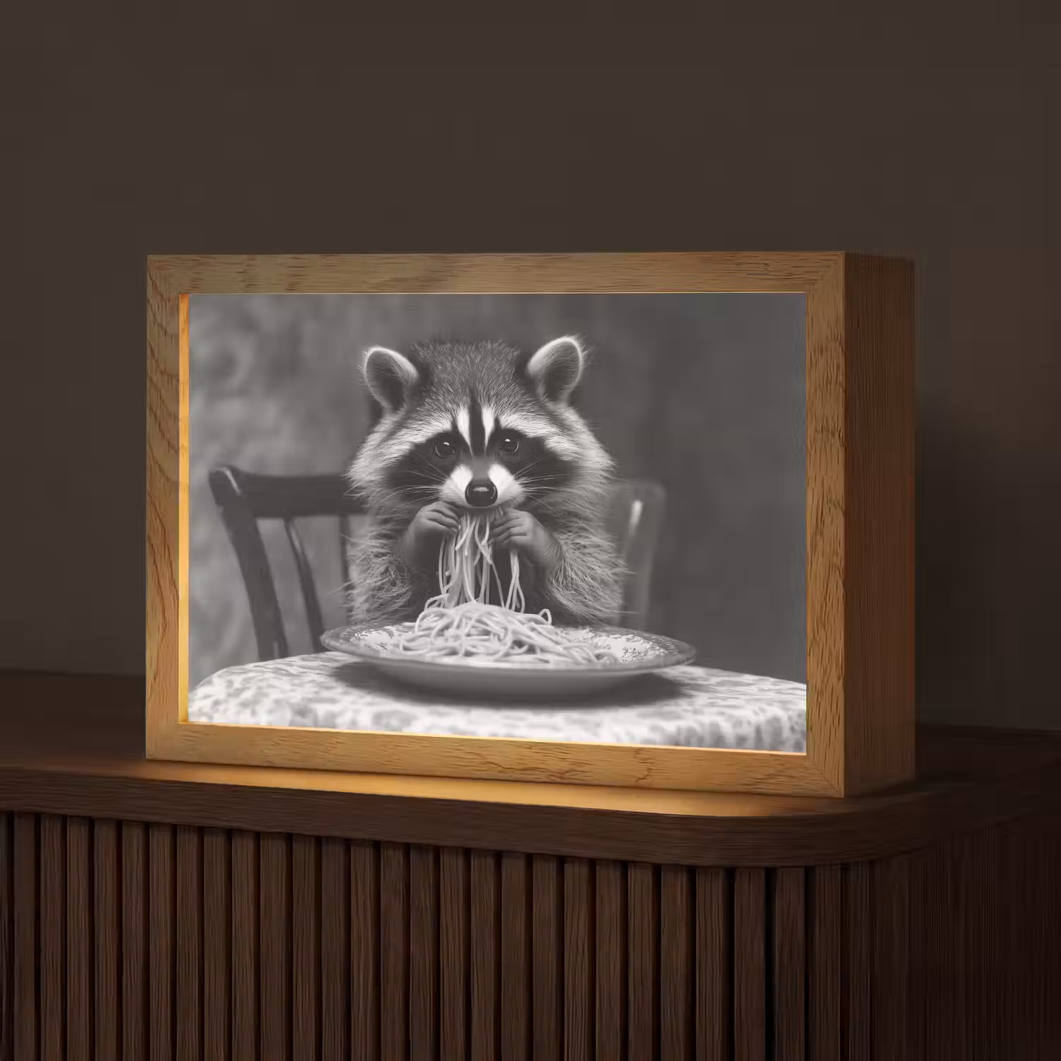 Wasbeer - Cute - Pasta - Tafelkleed - Zwart - Wit Light Box met kabel (Tafellamp) klein -z3d_website