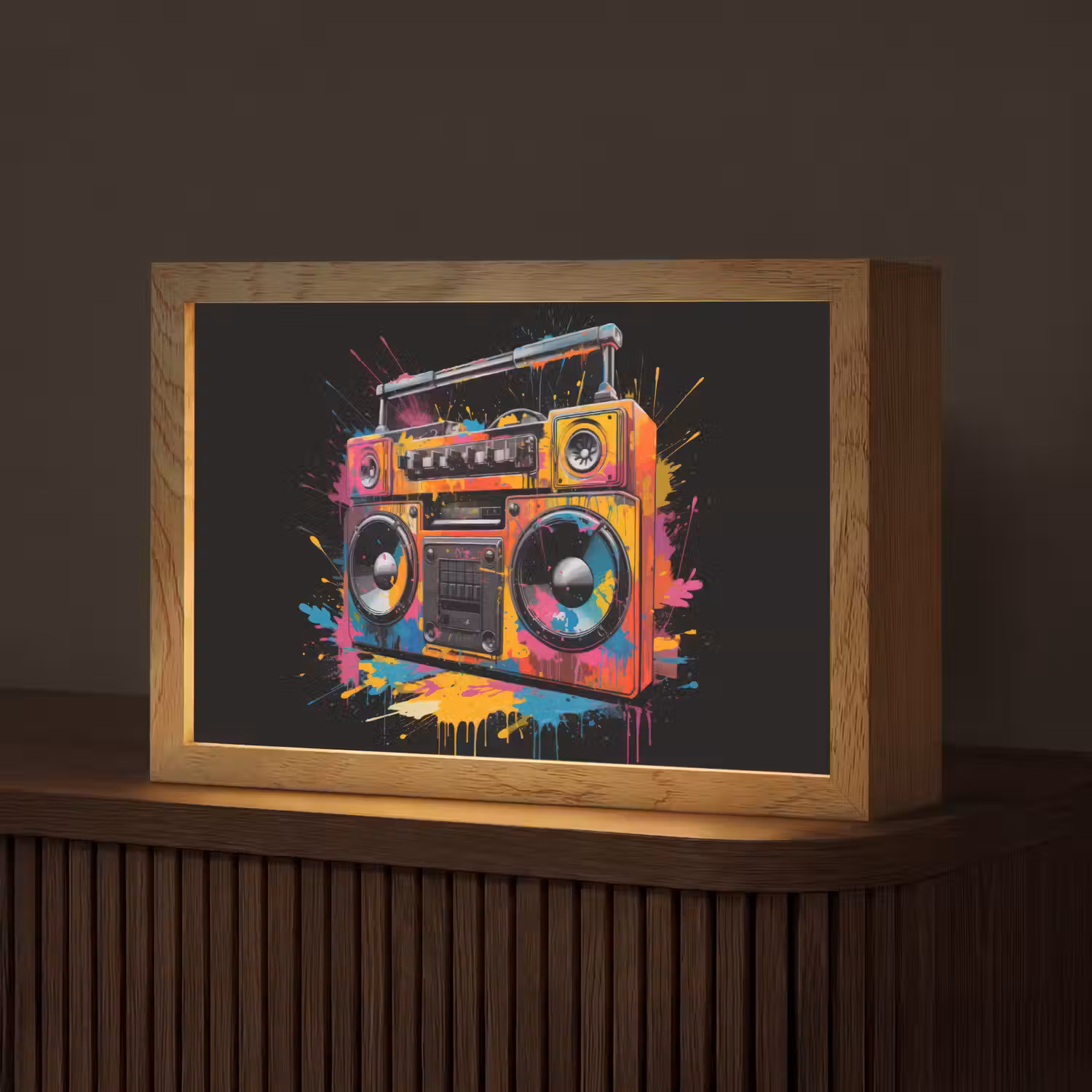 Radio - Graffiti - Box - Kleuren - Zwart Light Box met kabel (Tafellamp) klein -z3d_website