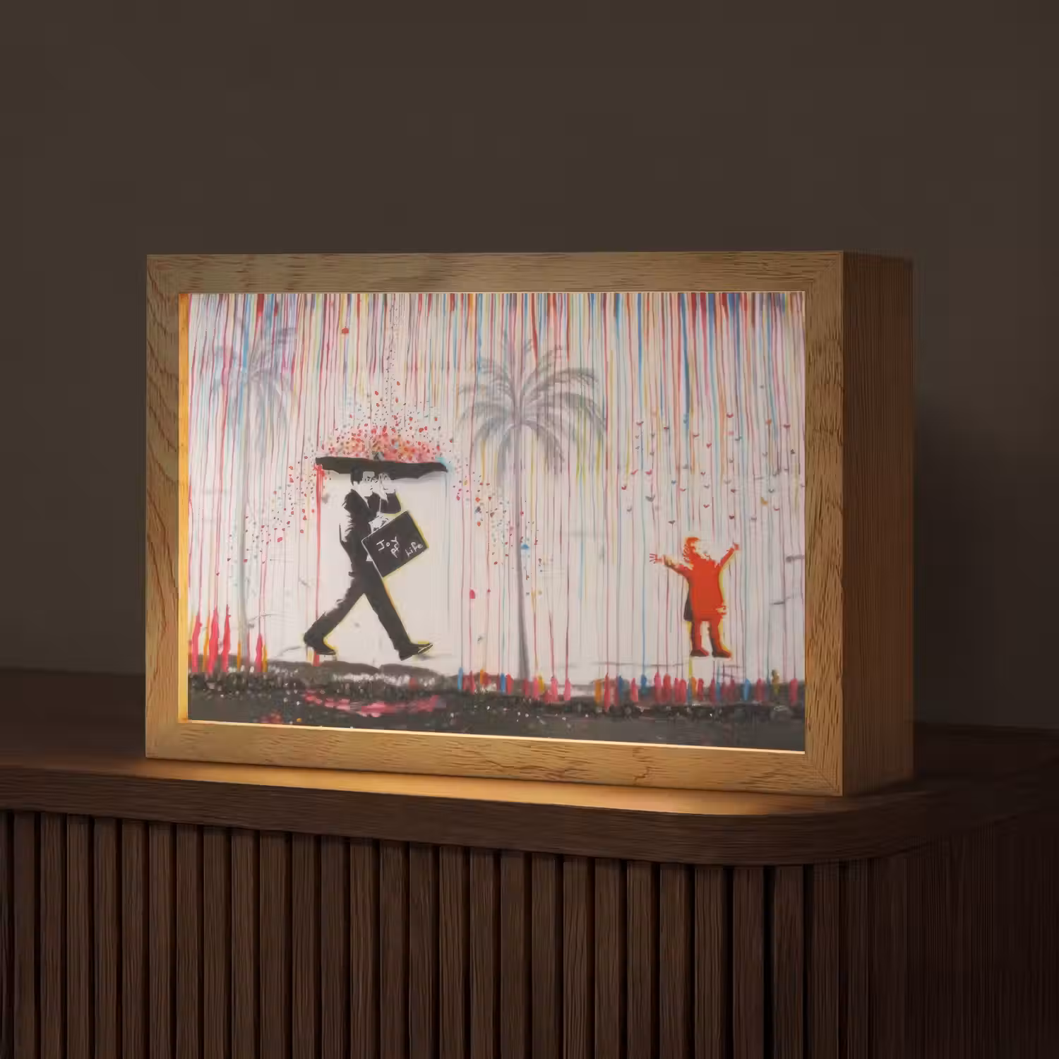 Regen - Graffiti - Man - Banksy Style Light Box met kabel (Tafellamp) klein -z3d_website