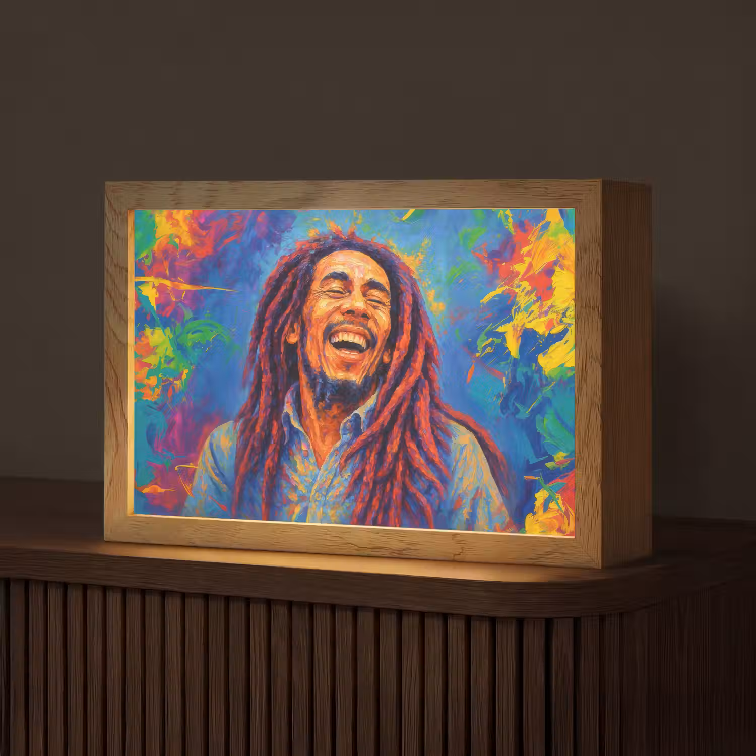 Regenboogkleuren - Man - schilderij Light Box met kabel (Tafellamp) klein -z3d_website