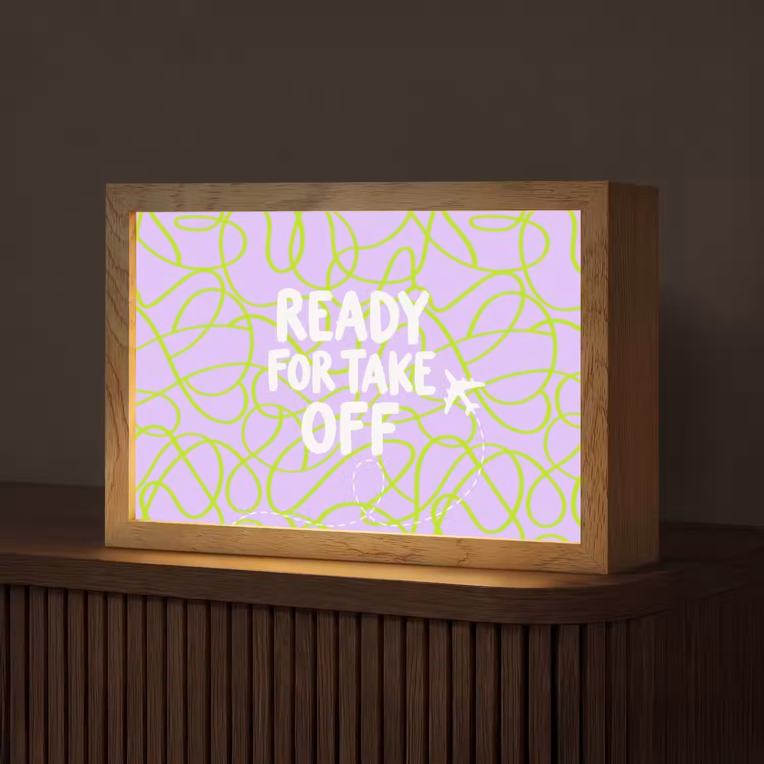 Ready for take off - Vliegtuig - Groen - Paars - Golvende lijnen Light Box met kabel (Tafellamp) klein -z3d_website