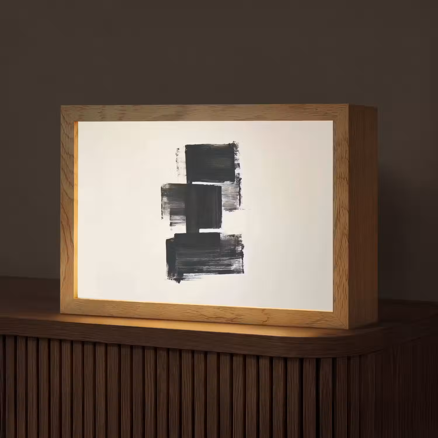 Rechthoeken - Penseelstreken - Abstract - Zwart Light Box met kabel (Tafellamp) klein -z3d_website