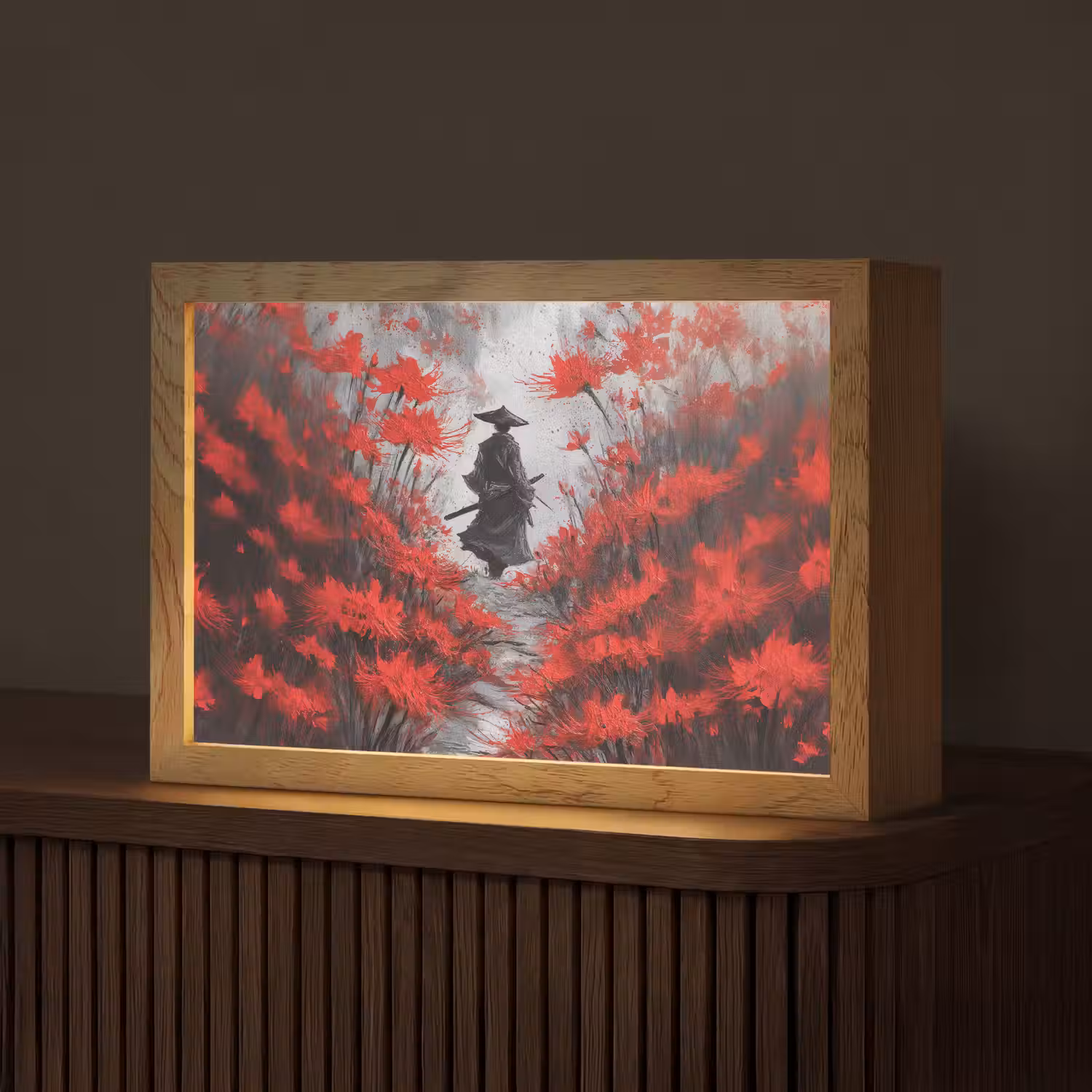 Rode bloemen - mistig - Man Light Box met kabel (Tafellamp) klein -z3d_website
