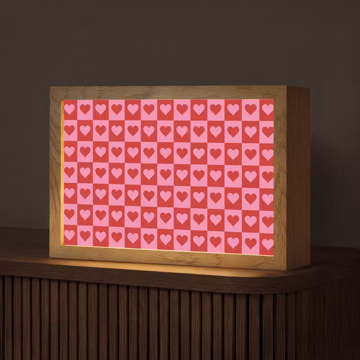 Rood - Roze - Schaakbord - Valentijn Light Box met kabel (Tafellamp) klein -z3d_website