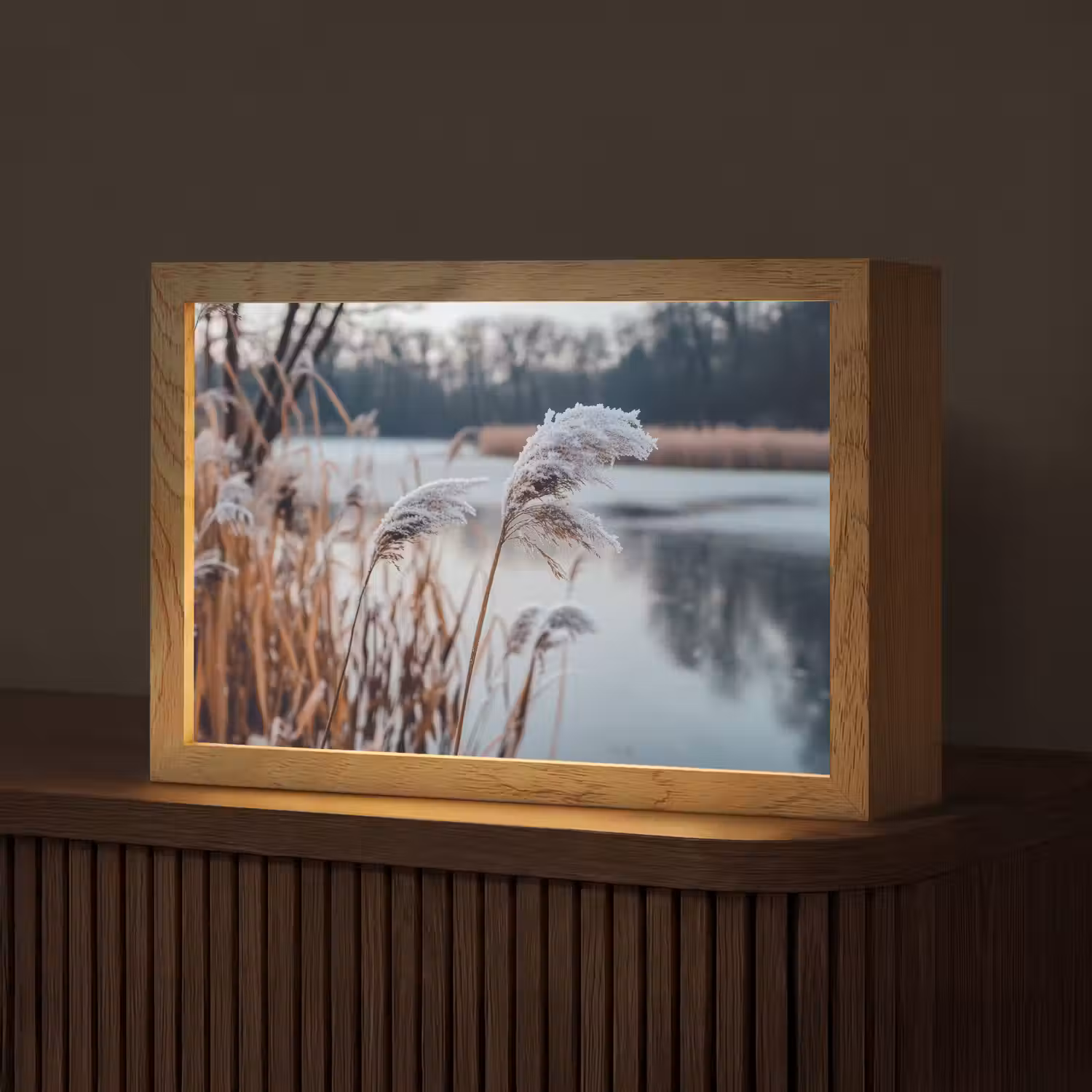 Riet - Gras - Natuur - Winter - Meer Light Box met kabel (Tafellamp) klein -z3d_website