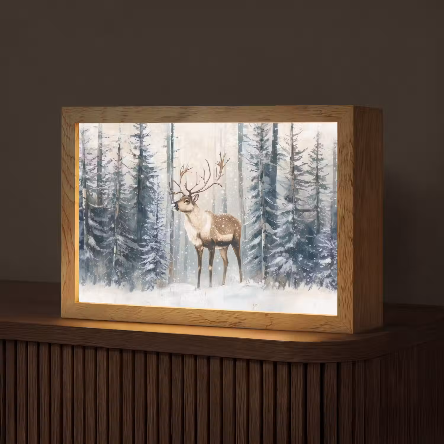 Rendier - Sneeuw - Woud - Wit Light Box met kabel (Tafellamp) klein -z3d_website
