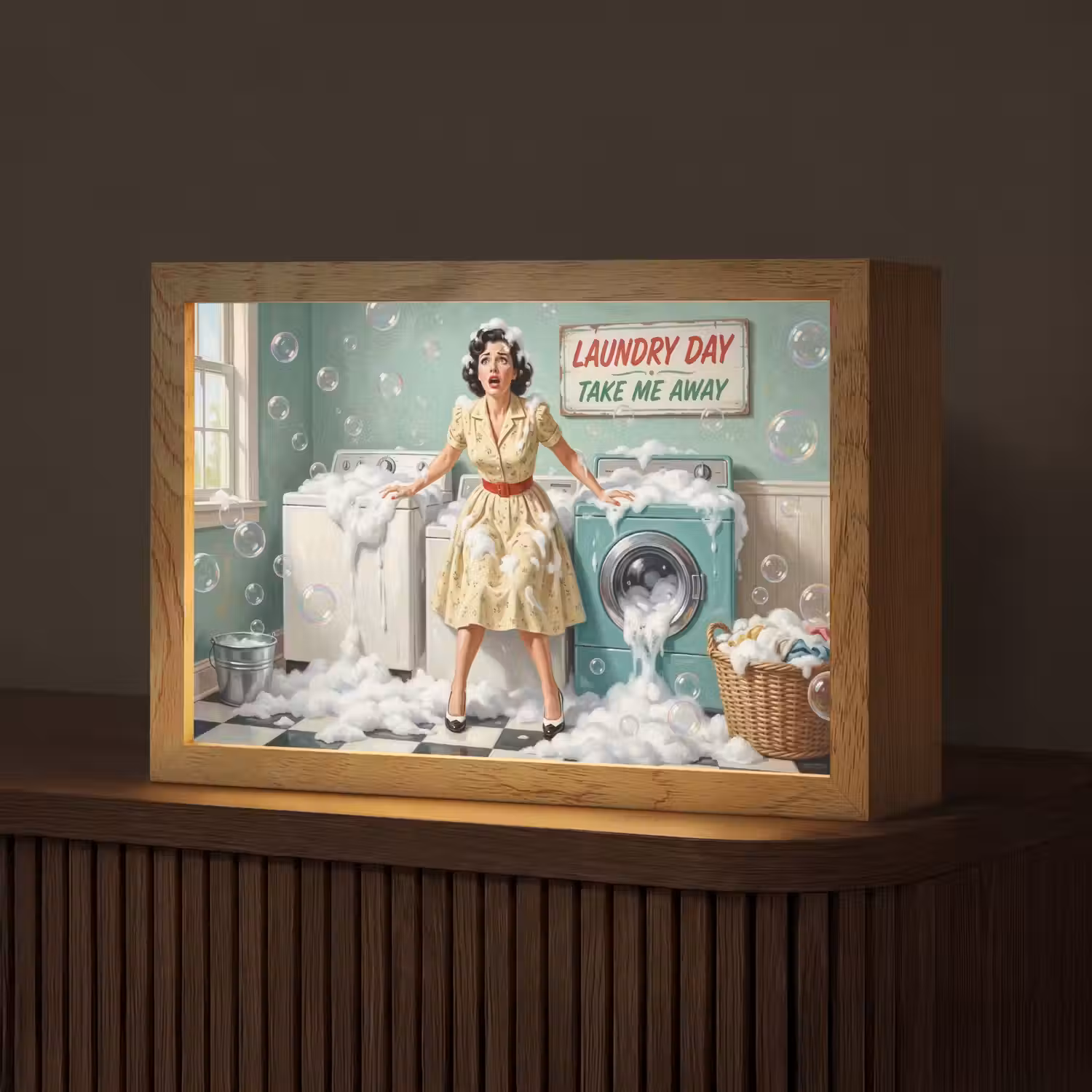 Retro - Blauw - Vrouw Light Box met kabel (Tafellamp) klein -z3d_website