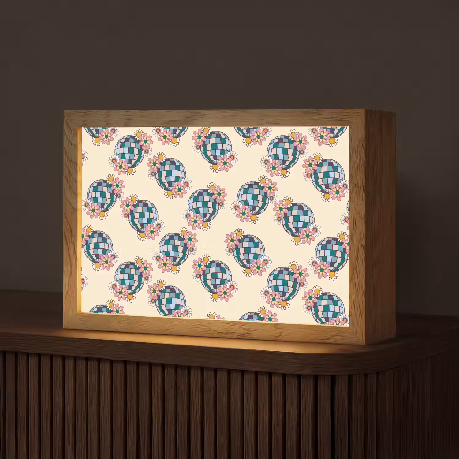 Retro - Disco - Bloemen - Discobal Light Box met kabel (Tafellamp) klein 924 -z3d_website