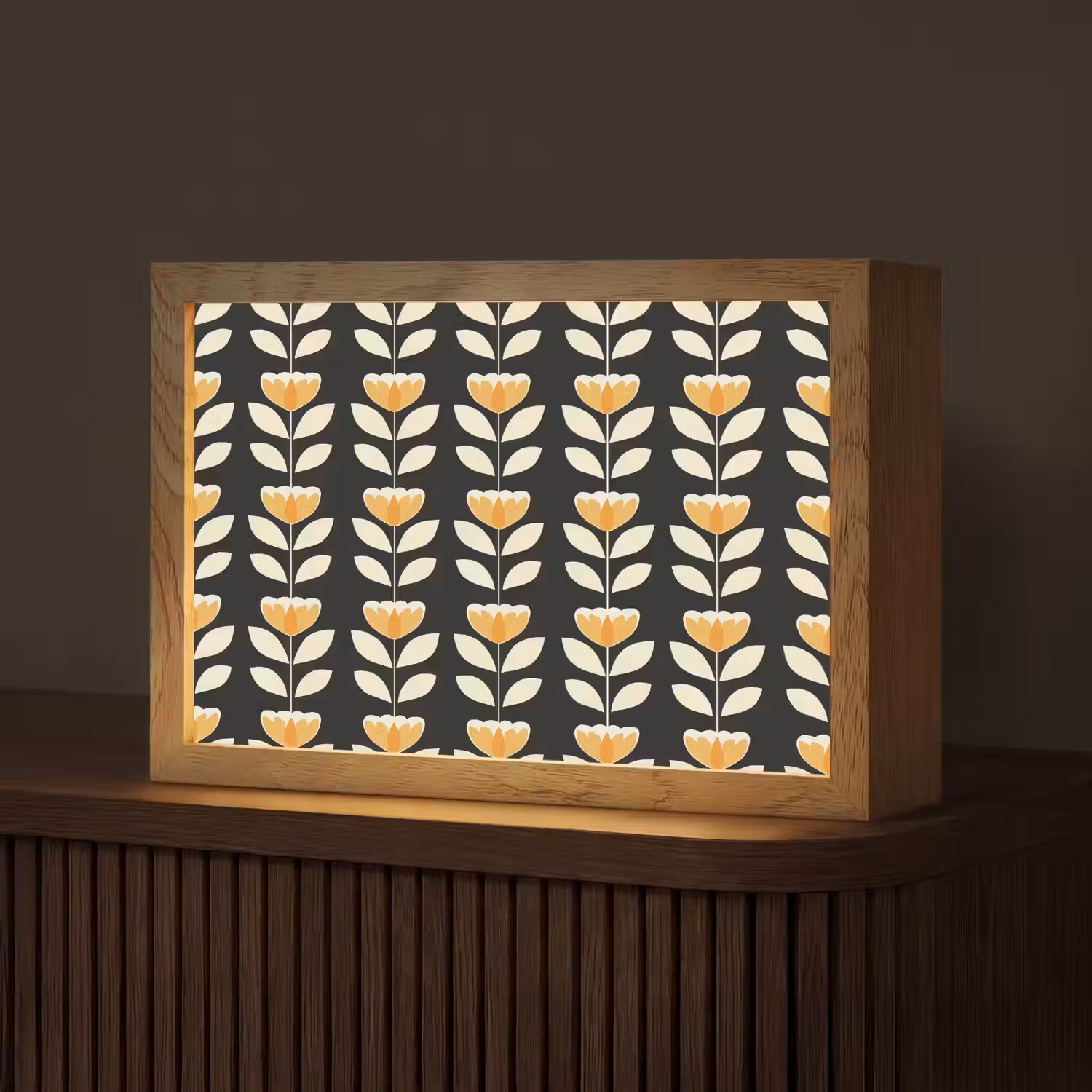 Retro - Bloem - Zwart - Okergeel Light Box met kabel (Tafellamp) klein 924 -z3d_website