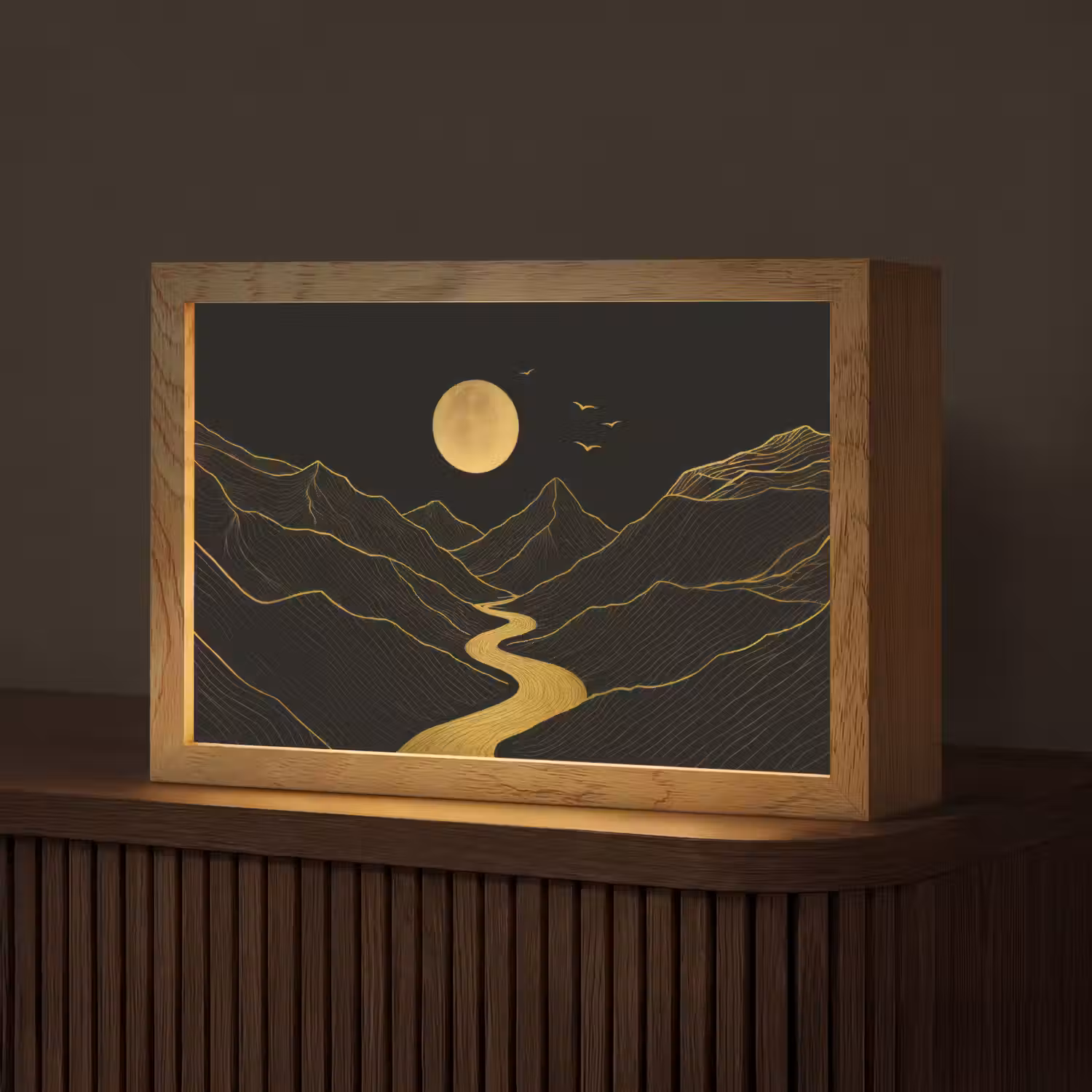 Rivier - Goud - Maan - Vogels Light Box met kabel (Tafellamp) klein -z3d_website