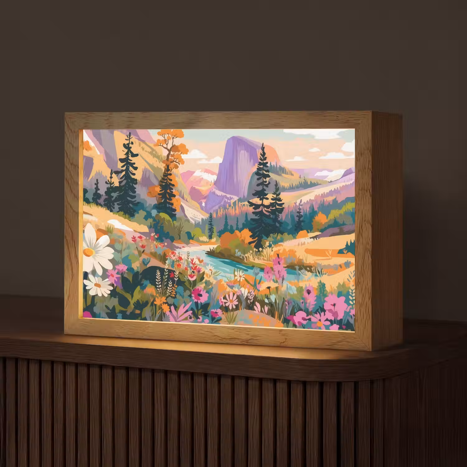 Rivier - Vallei vol bloemen - Levendig Light Box met kabel (Tafellamp) klein -z3d_website