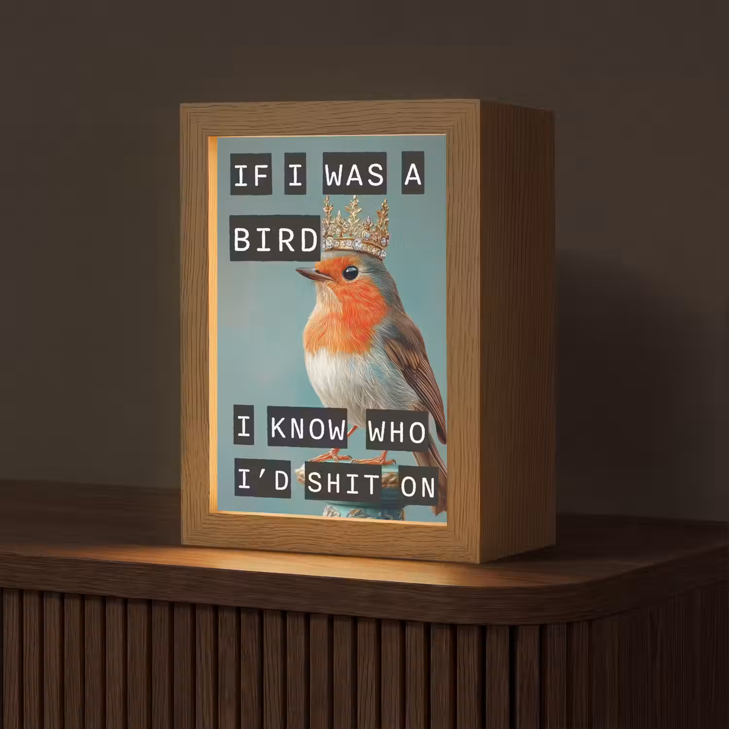 Roodborstje - Vogel - Blauw - Decoratie Light Box met kabel (Tafellamp) klein -z3d_website