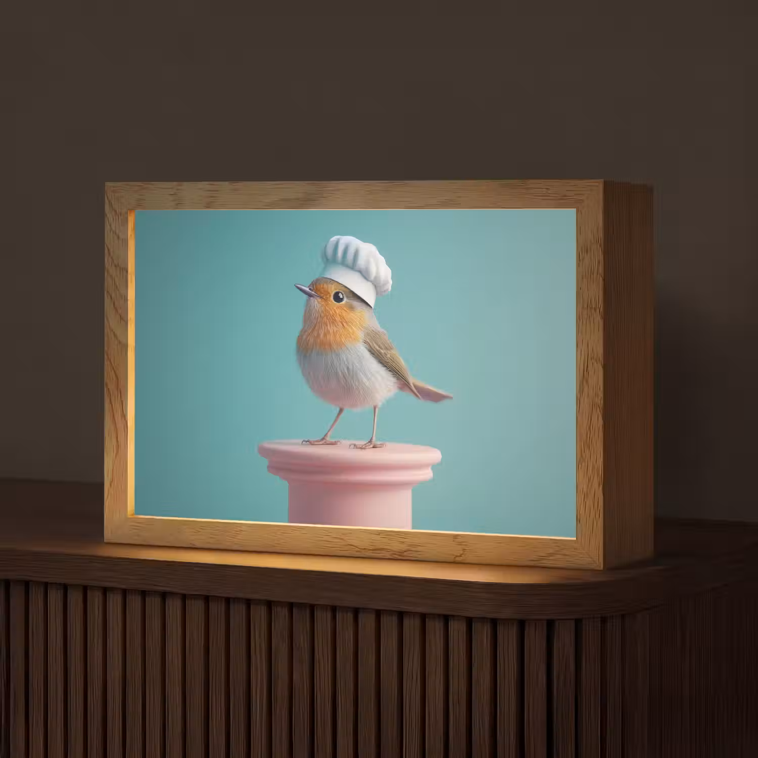 Roodborstje - Vogel - Koksmuts - Sokkel Light Box met kabel (Tafellamp) klein -z3d_website