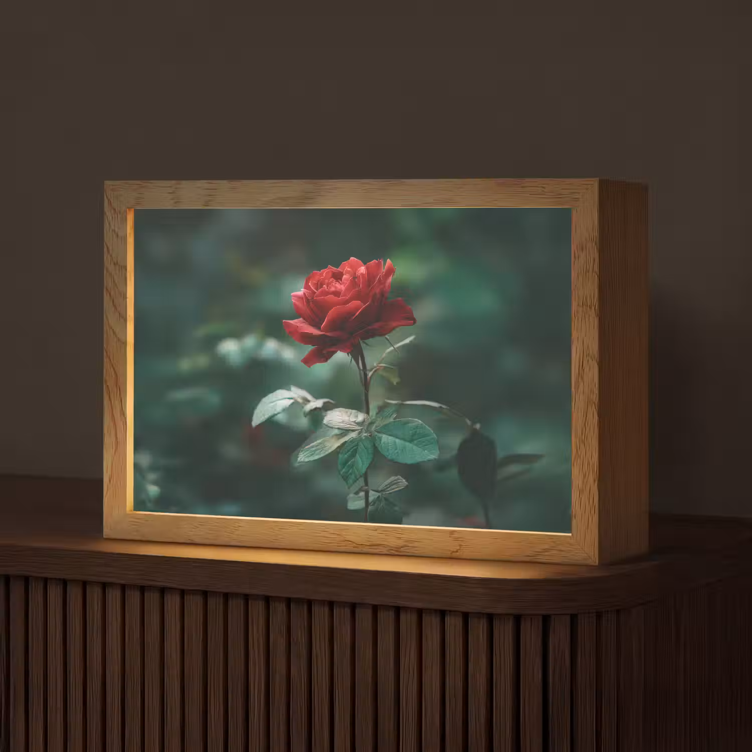 Roos - Bladeren - Dieprood Light Box met kabel (Tafellamp) klein -z3d_website