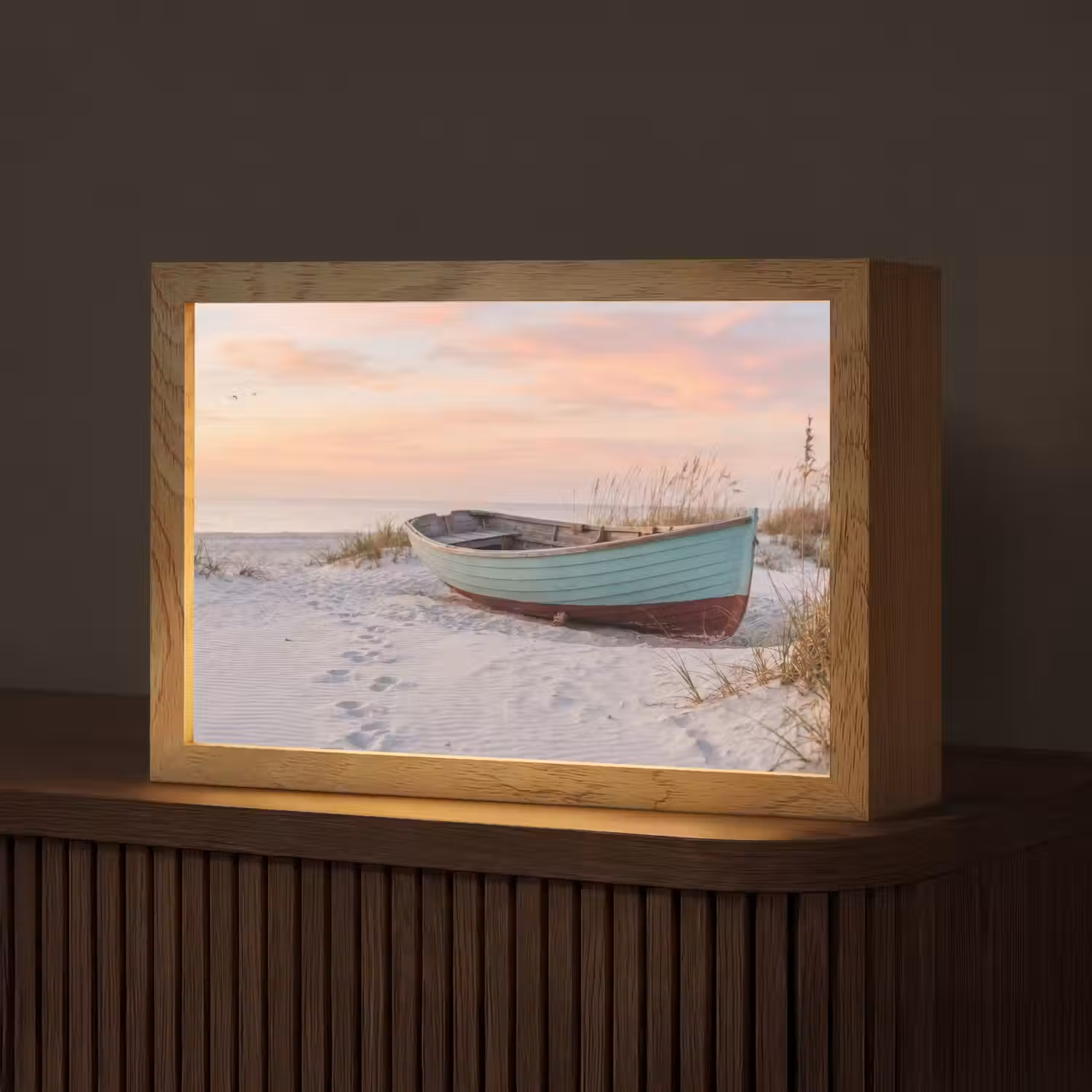 Rustiek - Roeiboot - Zandstrand Light Box met kabel (Tafellamp) klein -z3d_website