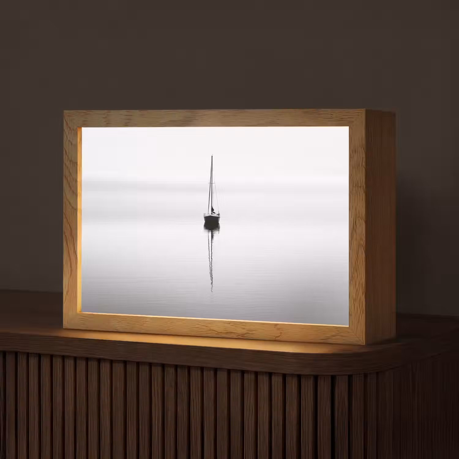 Zeilboot - Zwart - Water - Silhouet Light Box met kabel (Tafellamp) klein -z3d_website