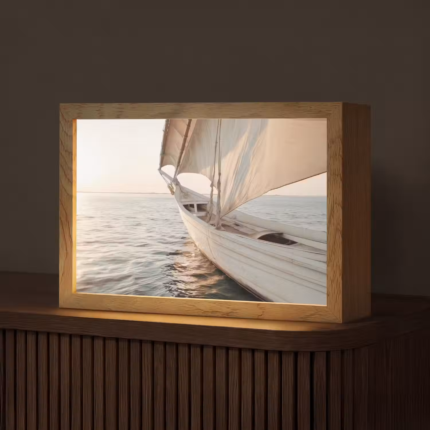 Zeilboot - Zee - Beige - Zon Light Box met kabel (Tafellamp) klein -z3d_website