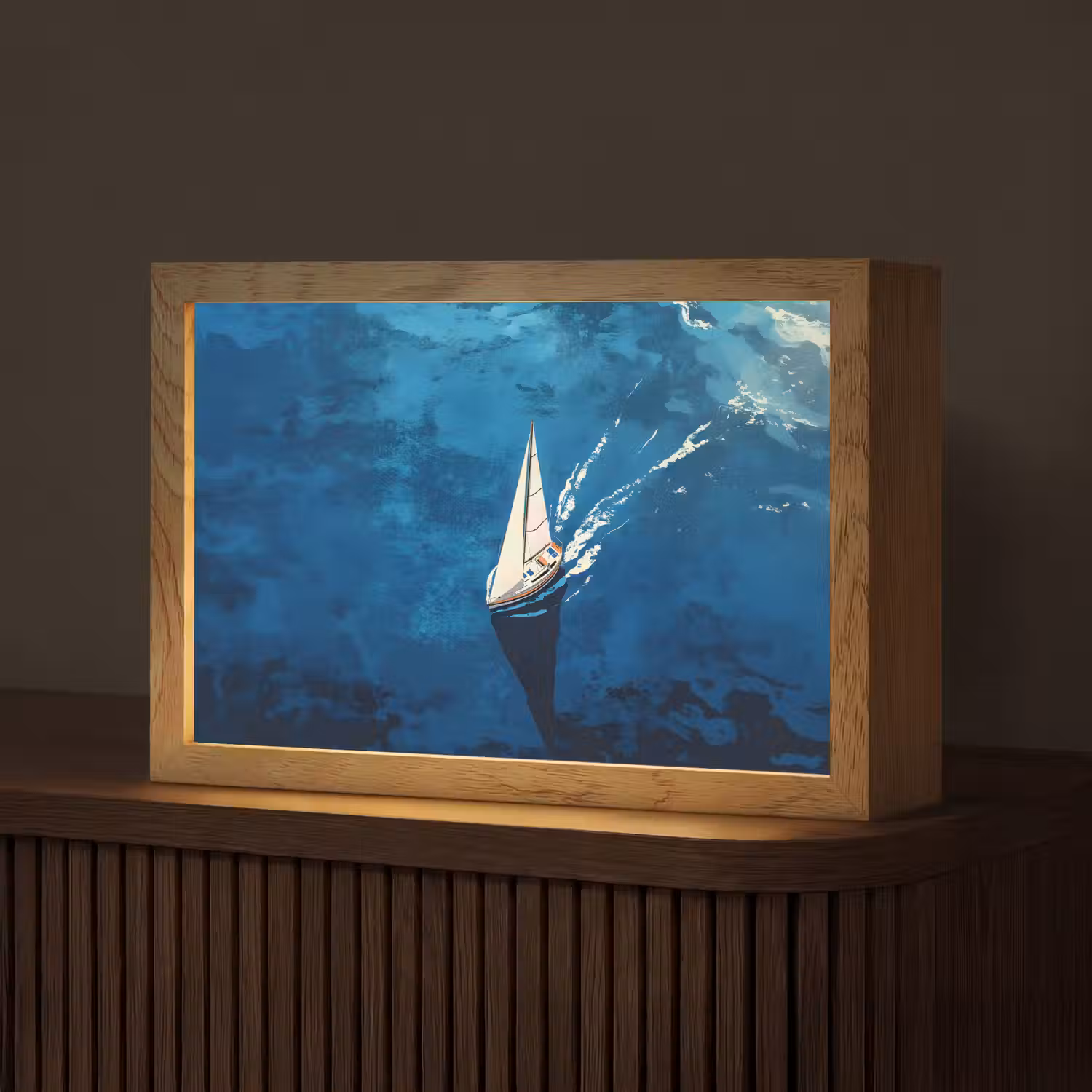 Zeilboot - Water - Abstract - Schaduw Light Box met kabel (Tafellamp) klein -z3d_website