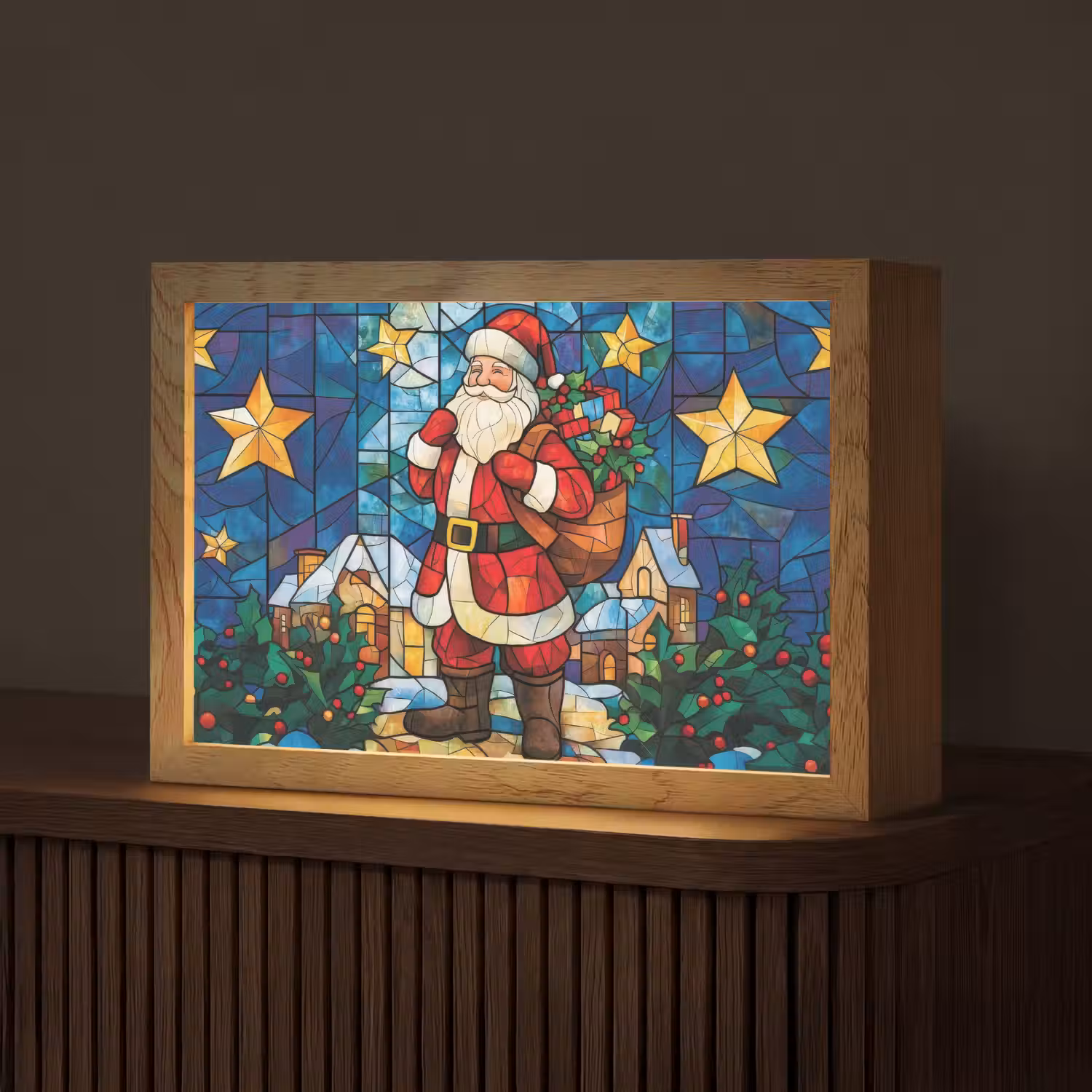 Kerstman - Glas - Kleurrijk Light Box met kabel (Tafellamp) klein -z3d_website