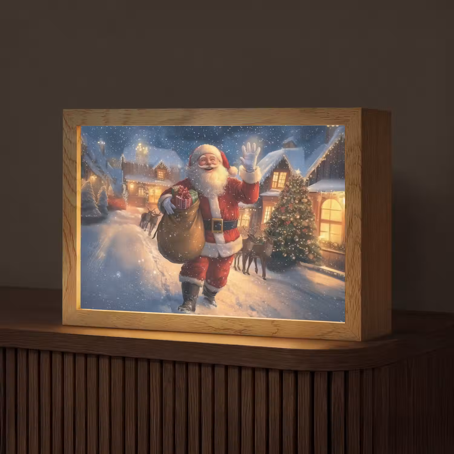 Kerstman - Dorp - Hert - Donker Light Box met kabel (Tafellamp) klein -z3d_website