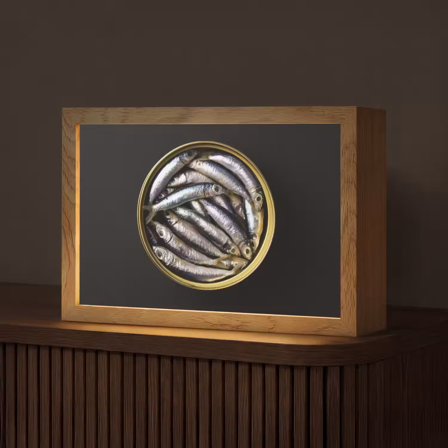 Sardines - Vissen - Rond - Zwart Light Box met kabel (Tafellamp) klein -z3d_website