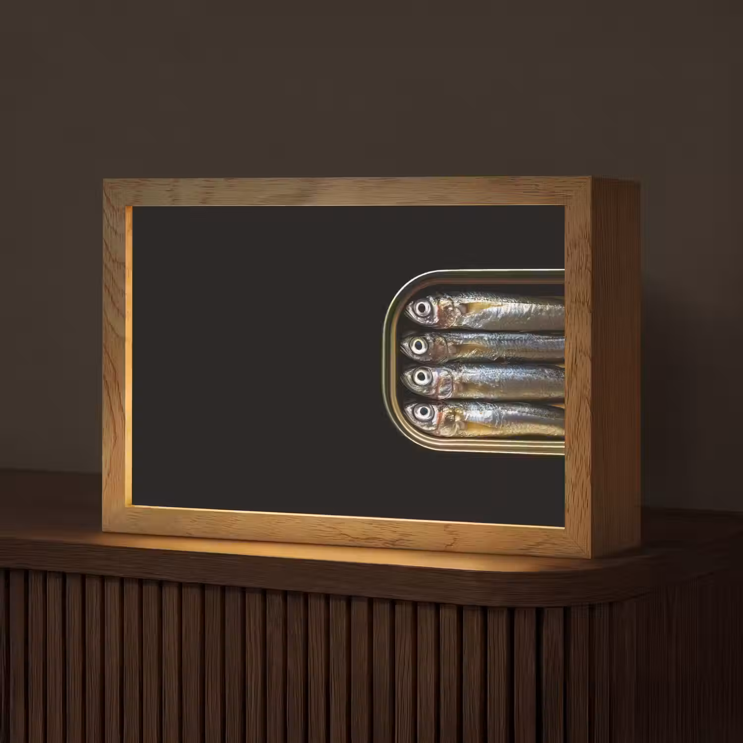 Sardines - Blik - Zwart - Vissen Light Box met kabel (Tafellamp) klein -z3d_website