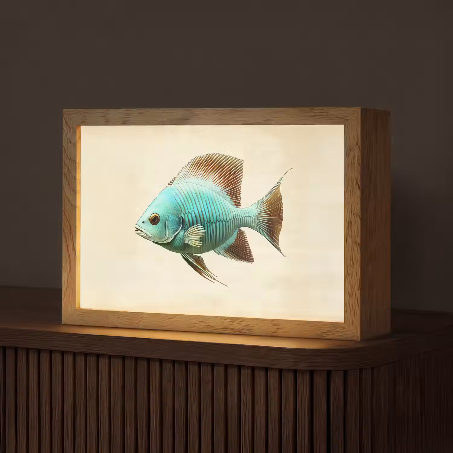 Schubben - Vis - Mint - Minimalistisch Light Box met kabel (Tafellamp) klein -z3d_website