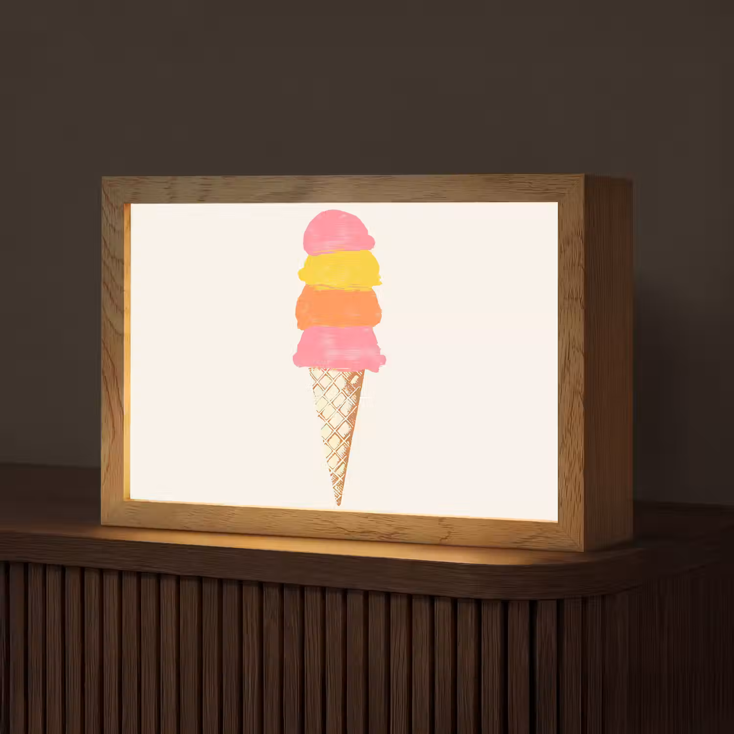 Schepijs - Hoorntje - Illustratie - Minimalistisch Light Box met kabel (Tafellamp) klein -z3d_website