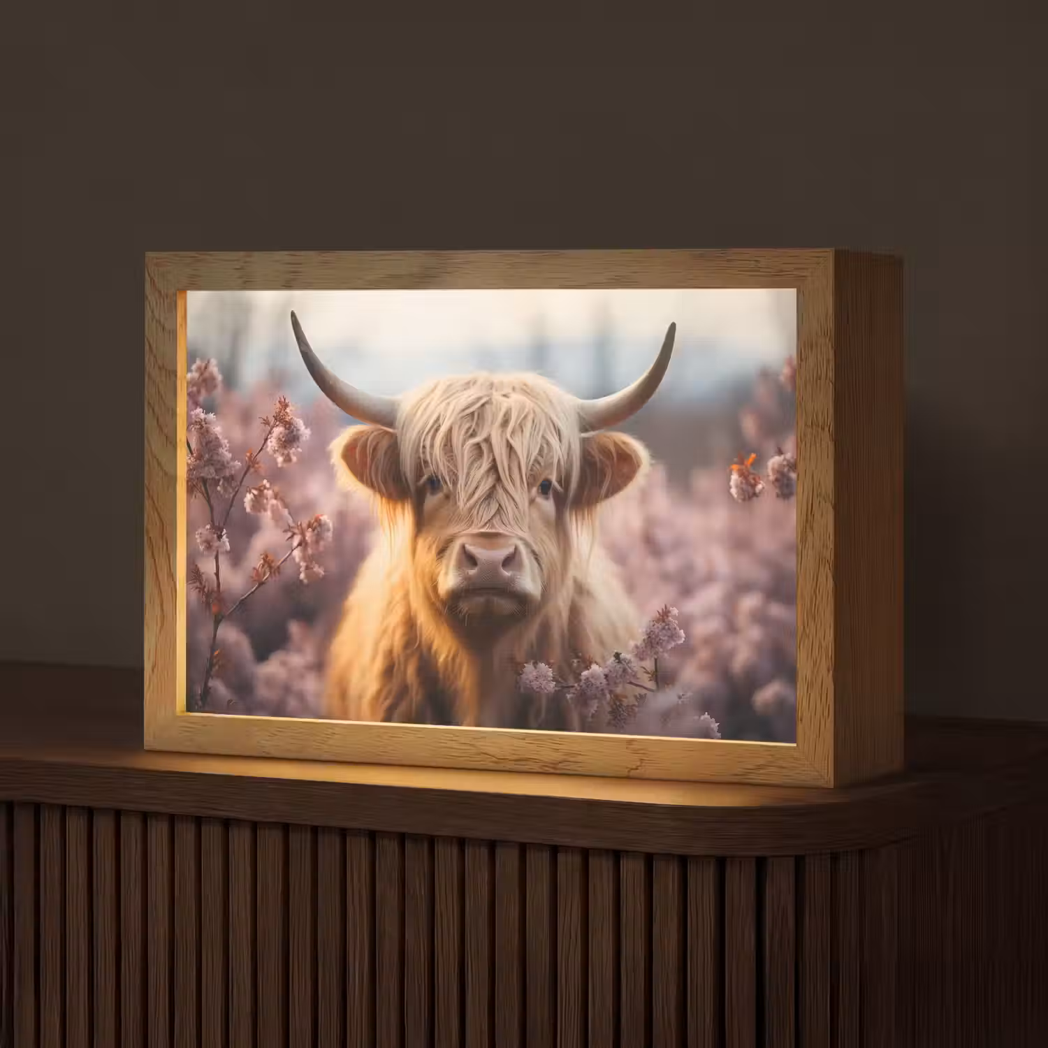 Schotse hooglander - Dieren portret - Bloemen - Dier Light Box met kabel (Tafellamp) klein -z3d_website