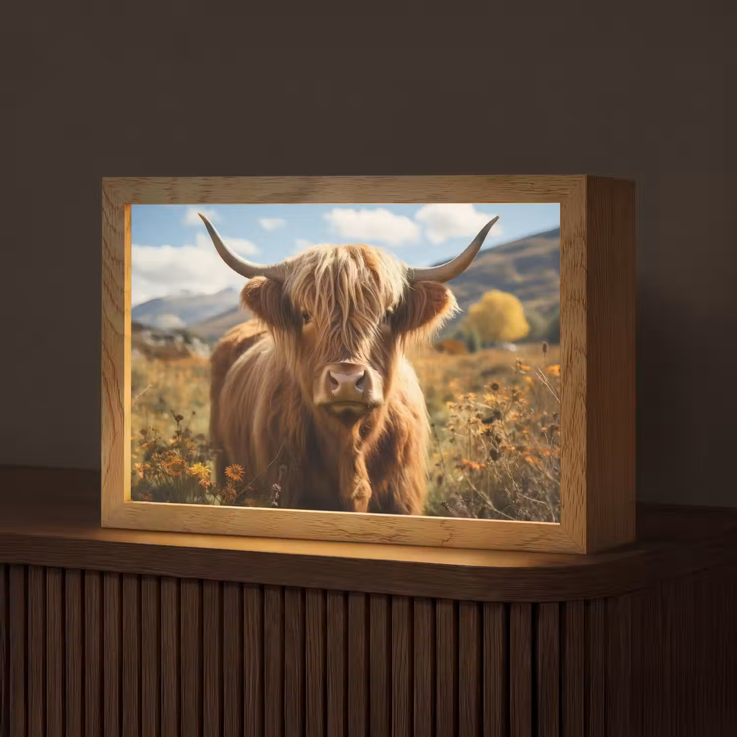 Schotse hooglander - Dieren portret - Natuur - Dier Light Box met kabel (Tafellamp) klein -z3d_website