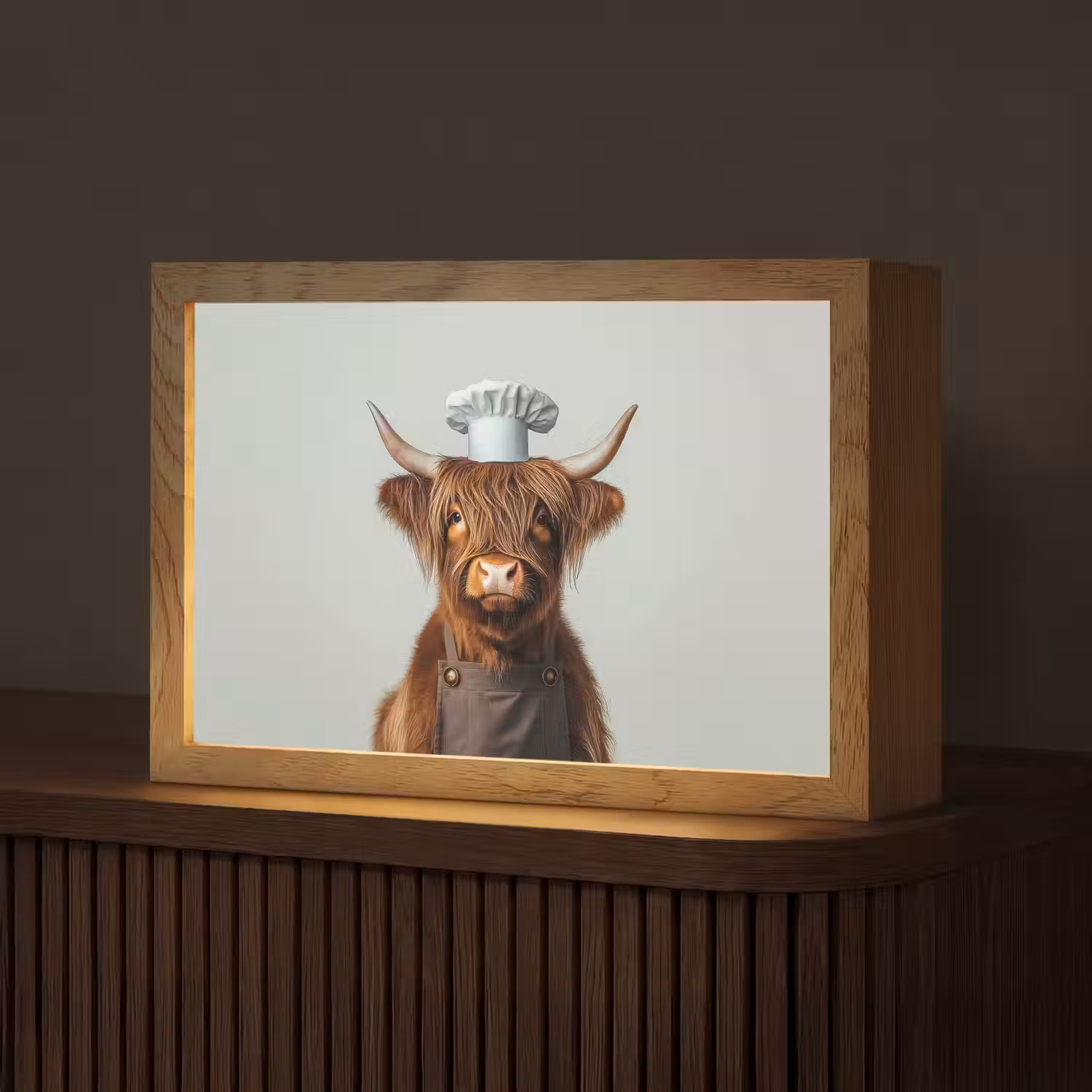 Schotse Hooglander - Bruin - Hoorns - Kokskleding Light Box met kabel (Tafellamp) klein -z3d_website