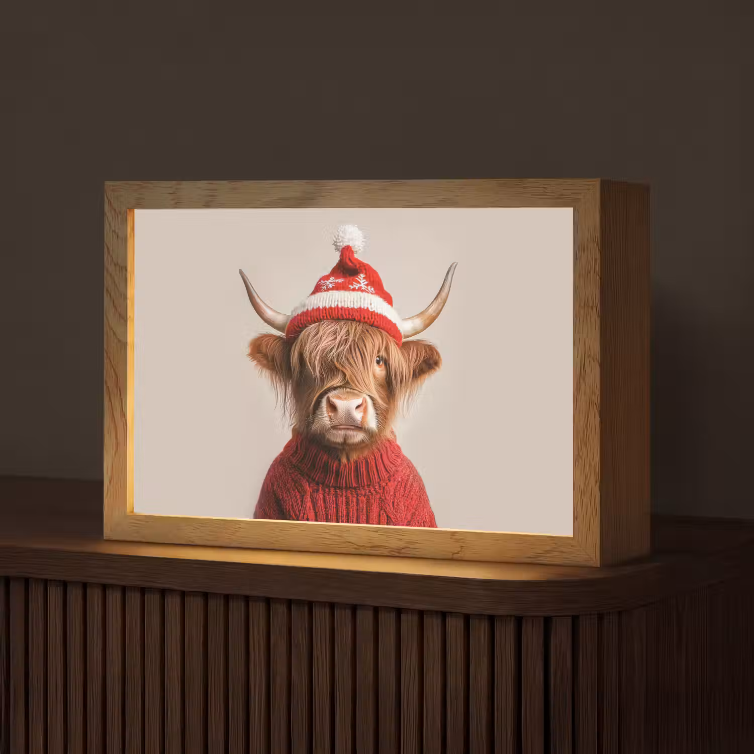 Schotse Hooglander - Kerst - Muts - Trui - Winter Light Box met kabel (Tafellamp) klein -z3d_website
