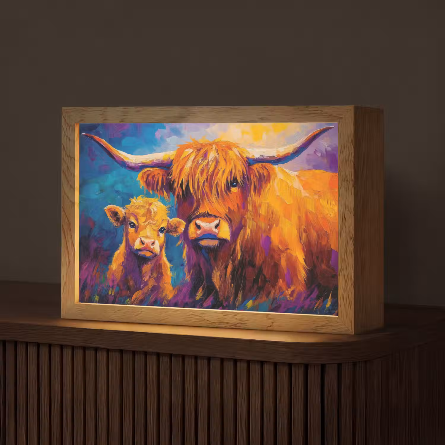 Schotse hooglander - Koeien - Dieren - Kunst Light Box met kabel (Tafellamp) klein -z3d_website
