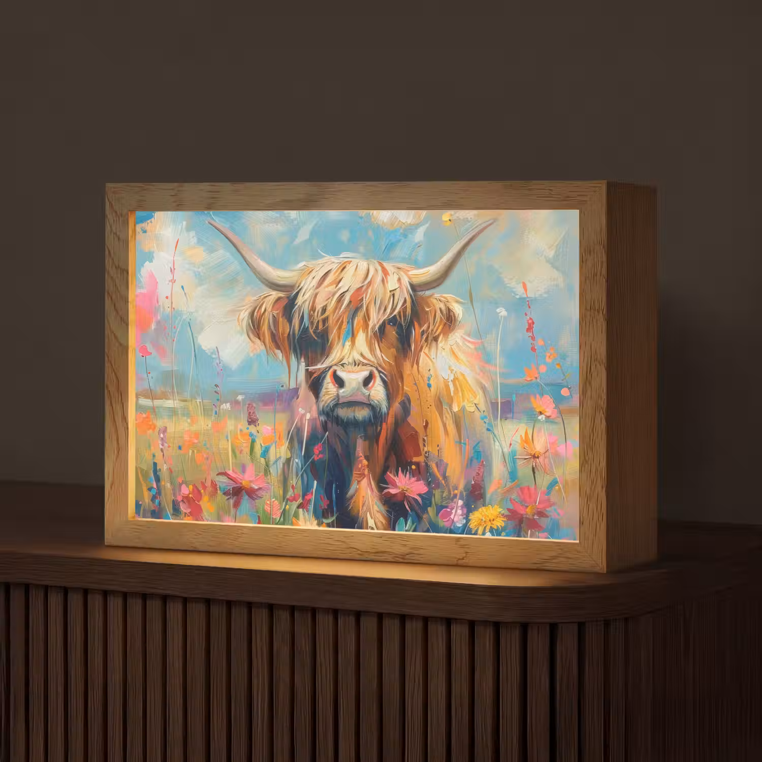 Schotse hooglander - Natuur - Kleurrijk - Bloemen Light Box met kabel (Tafellamp) klein -z3d_website
