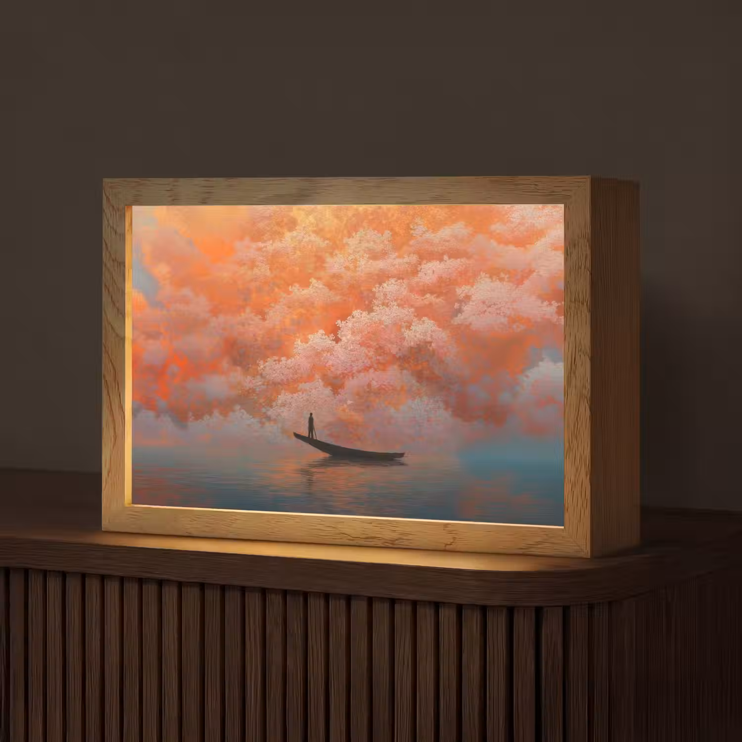 Zee - Boot - Wolken - Oranje Light Box met kabel (Tafellamp) klein -z3d_website